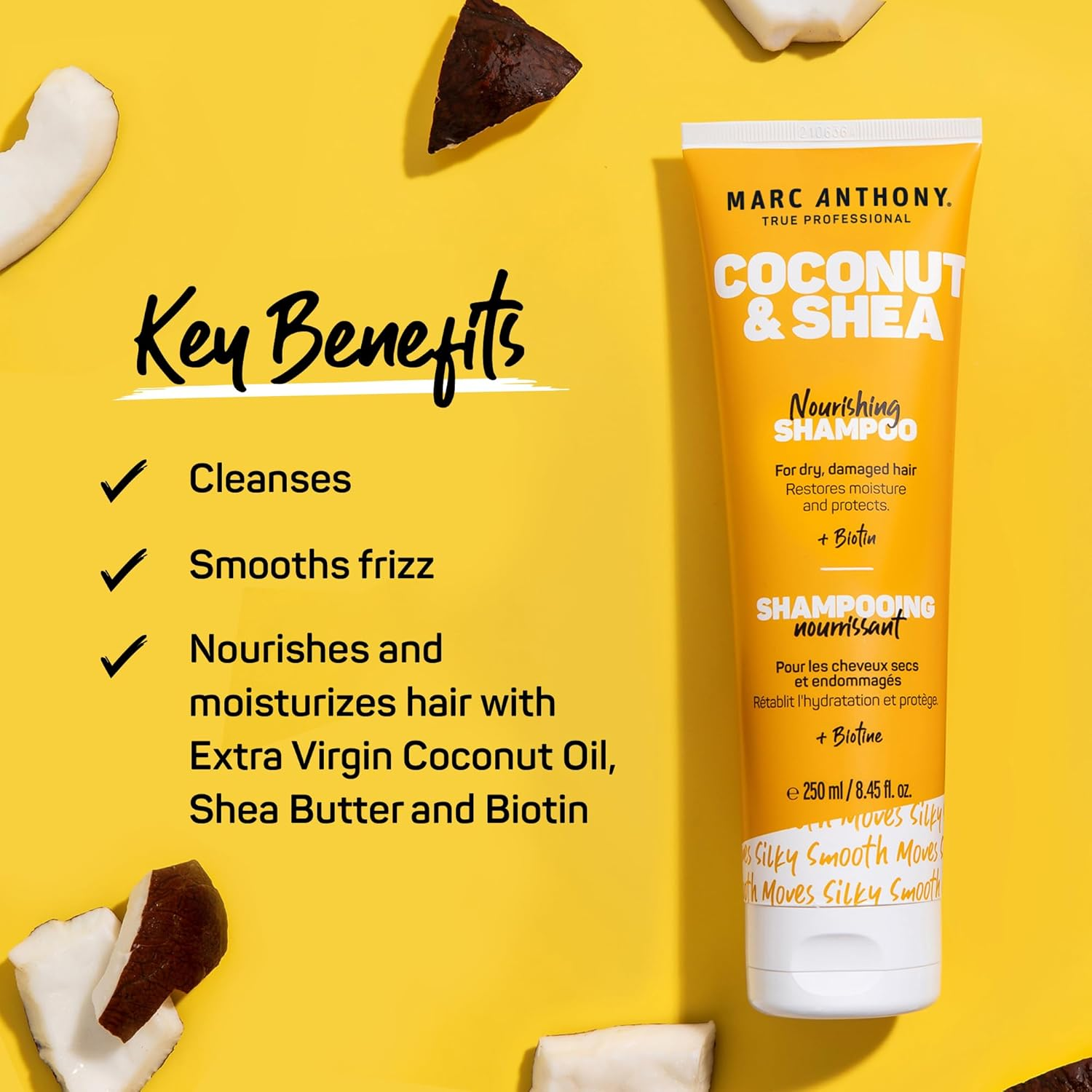 Marc Anthony Oil Shea Butter Hydrating Shampoo Ounces, Coconut, 8.4 Fl Oz image number 3