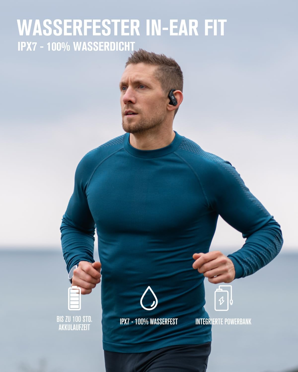 MIIEGO Miibuds Active GO Bluetooth Headphones - Wireless & Waterproof - Ultra Safe Fit - Crystal Clear Sound & Long Battery Life - Black image number 3