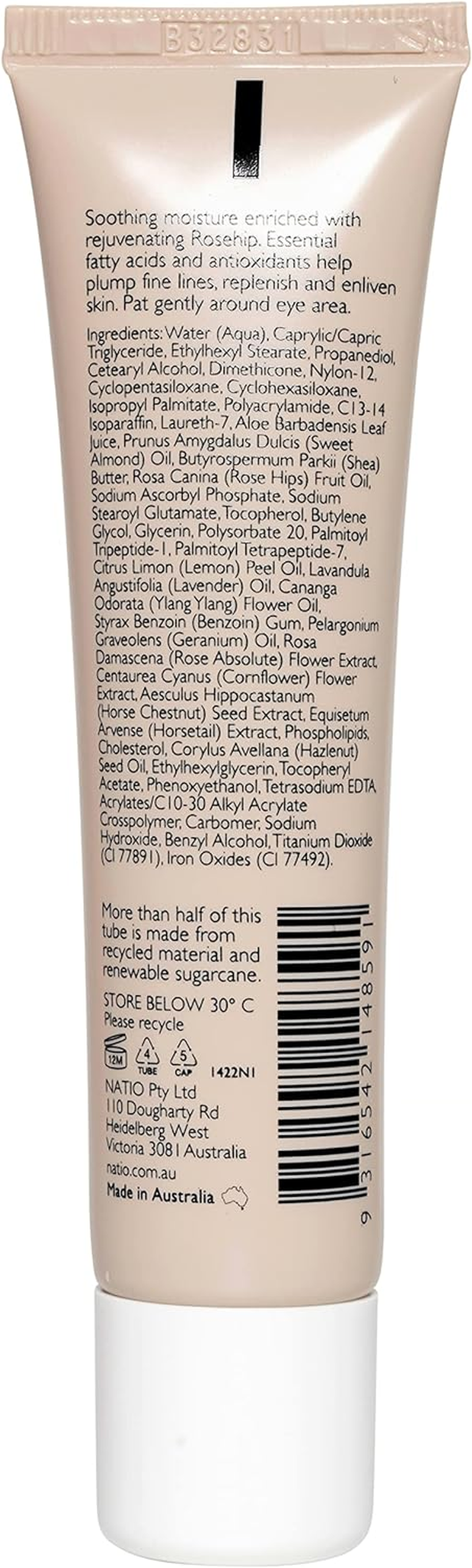 Natio Australia Ageless Brightening Eye Cream 20G - Plumping Eye Cream for Ageing Skin, Suitable for All Skin Types - Rosehip Oil, Aloe Vera and Shea Butter - Made in Australia (Pack of 2)