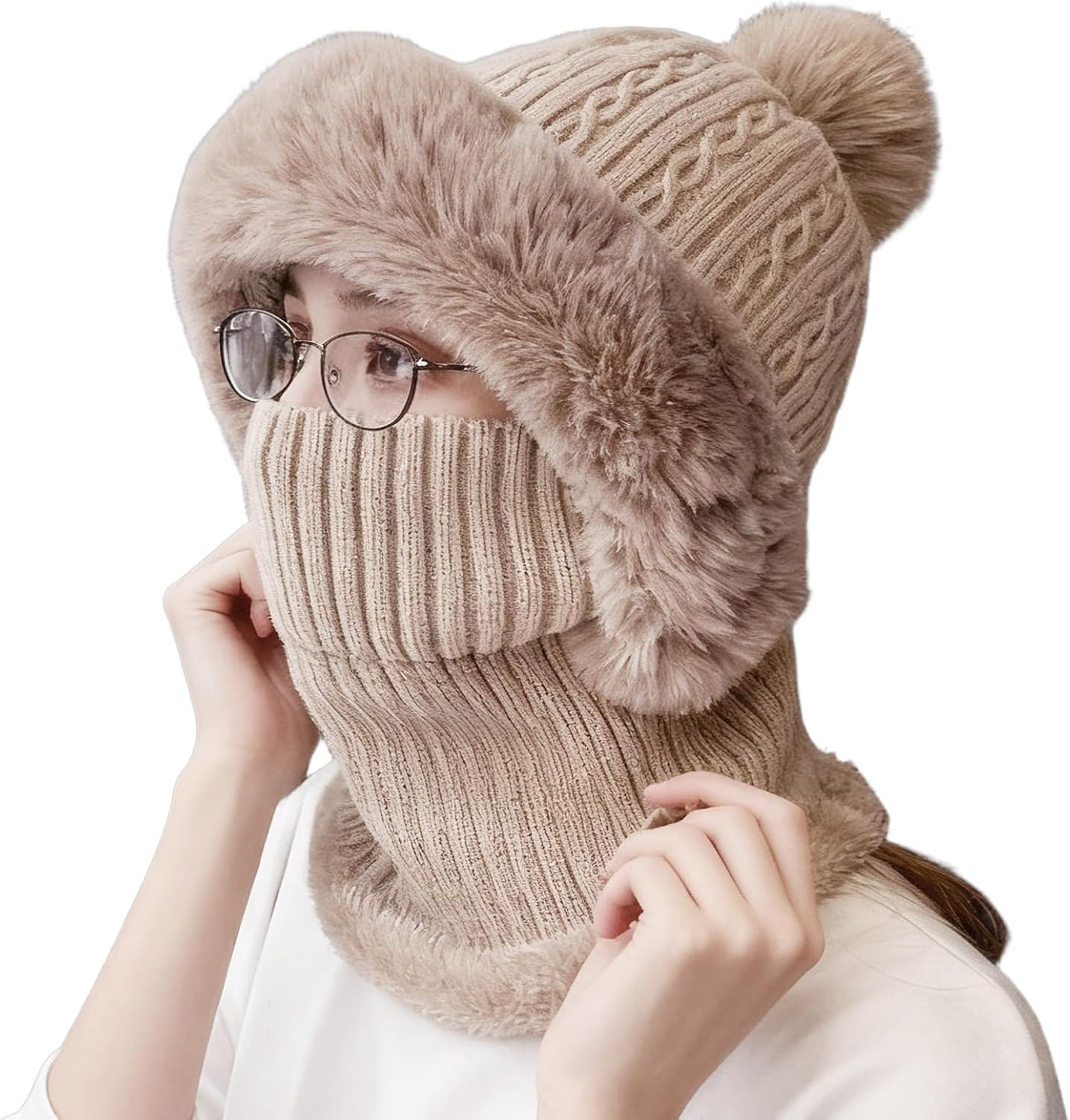 Winter Hats for Women,Knitted Face Cover - Winter Hat with Scarf | for Lady Grandma Mother Traveling Hiking Cycling Skiing Snowboarding Biking