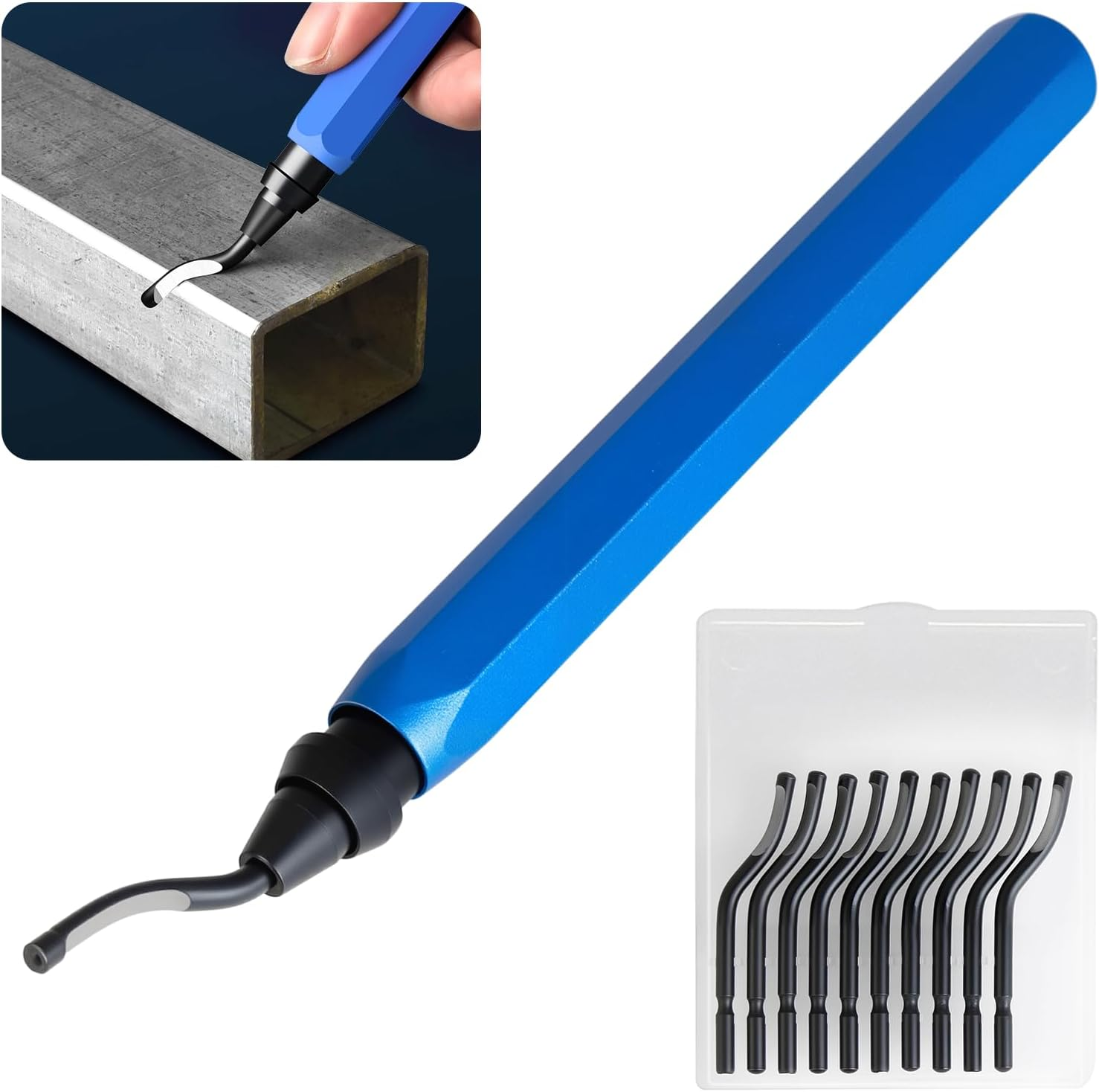 Deburring Tool Kit, Engraving Tools with 10 Pcs 360 Degree Rotary Replacement Blade, Removing Burr for Resin 3D Printing Metal Aluminum Copper Iron Brass Plastic