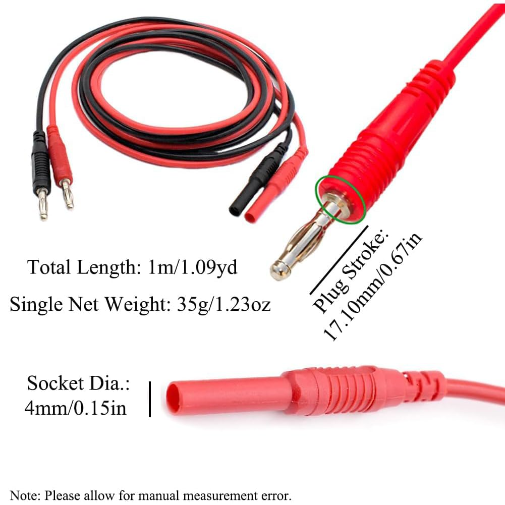 4Mm Multimeter Test Lead Extension, Male to Female Connector, Banana Plug to Crocodile Leads Probes, Plug Cable Test Lead Wire Cable Set(2Pcs) image number 1