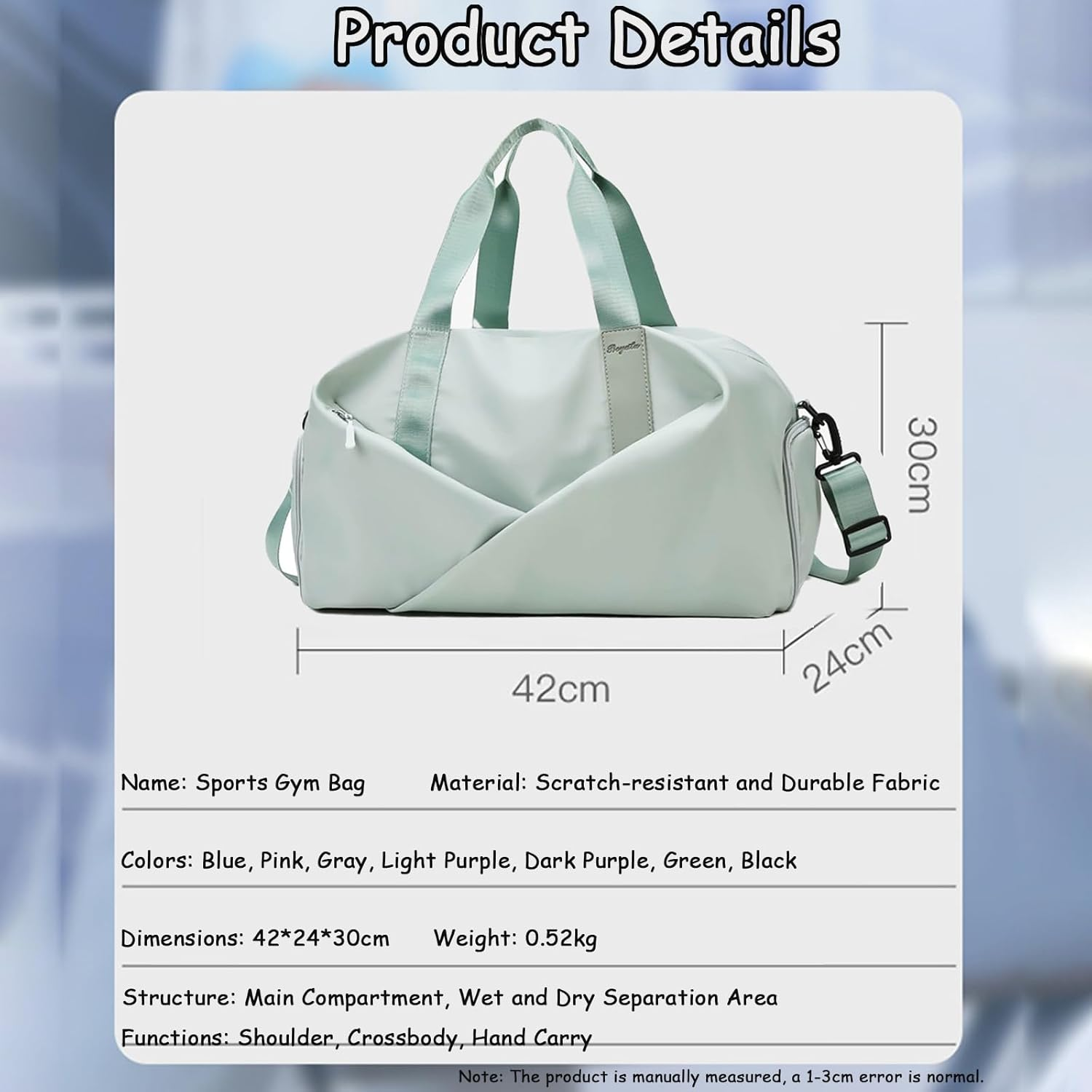 Sports Gym Bag, Waterproof Travel Duffels Bag with Shoe Compartment, Wet-Dry Storage for Travel, Yoga, Swimming, 42X24X30 Cm (Pink) image number 6