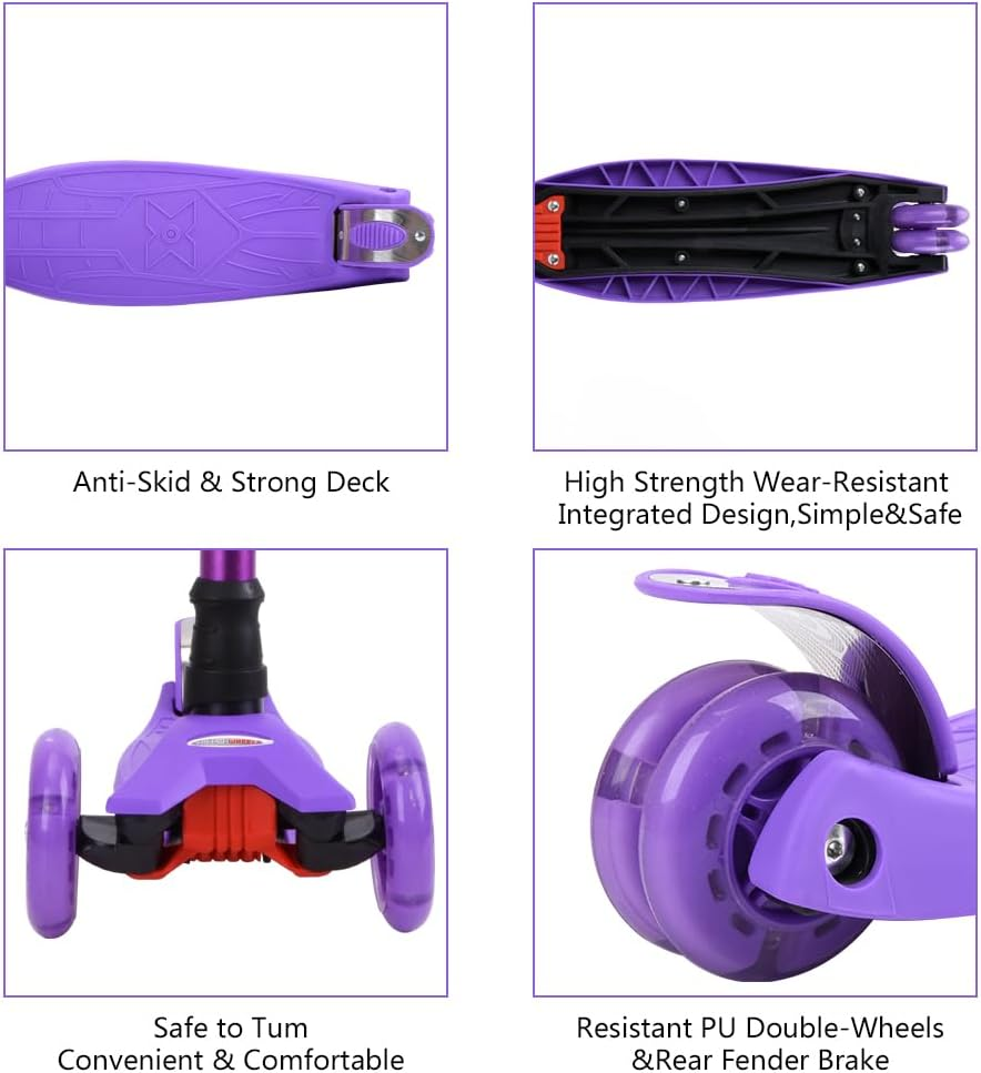 Chromewheels Scooters for Kids, Deluxe 3 Wheels Kick Scooter 4 Adjustable Height 132Lbs Weight Limit, Lean to Steer LED Light up Wheel, Best Gifts for Girls Boys Ages 3-12 Years Old image number 5