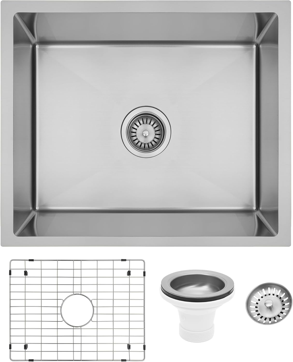 Kitsitchen Kitchen Stainless Steel Sink 45X45X23Cm Silver Single Bowl Basin Sinks Handmade, Home Laundry with Waste Drainer &Grid under Mount R10 Corners
