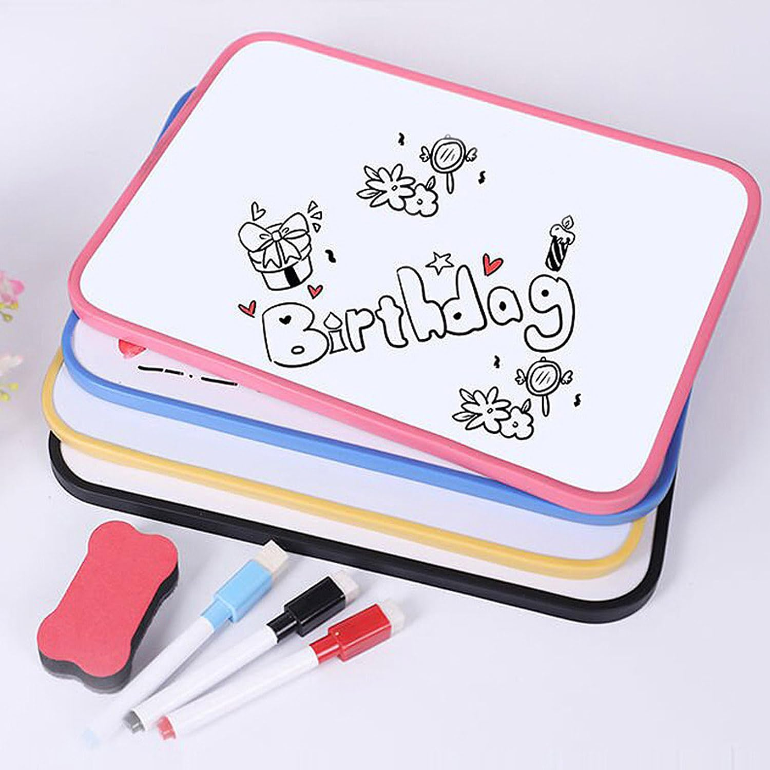 Mini Magnetic Whiteboard, 21 X 30 Cm Small White Board, A4 Desktop Dry Erase Board, Portable Double-Sided Dry Erase Board with Marker and Board Eraser, for Office,School & Home (Black) image number 3