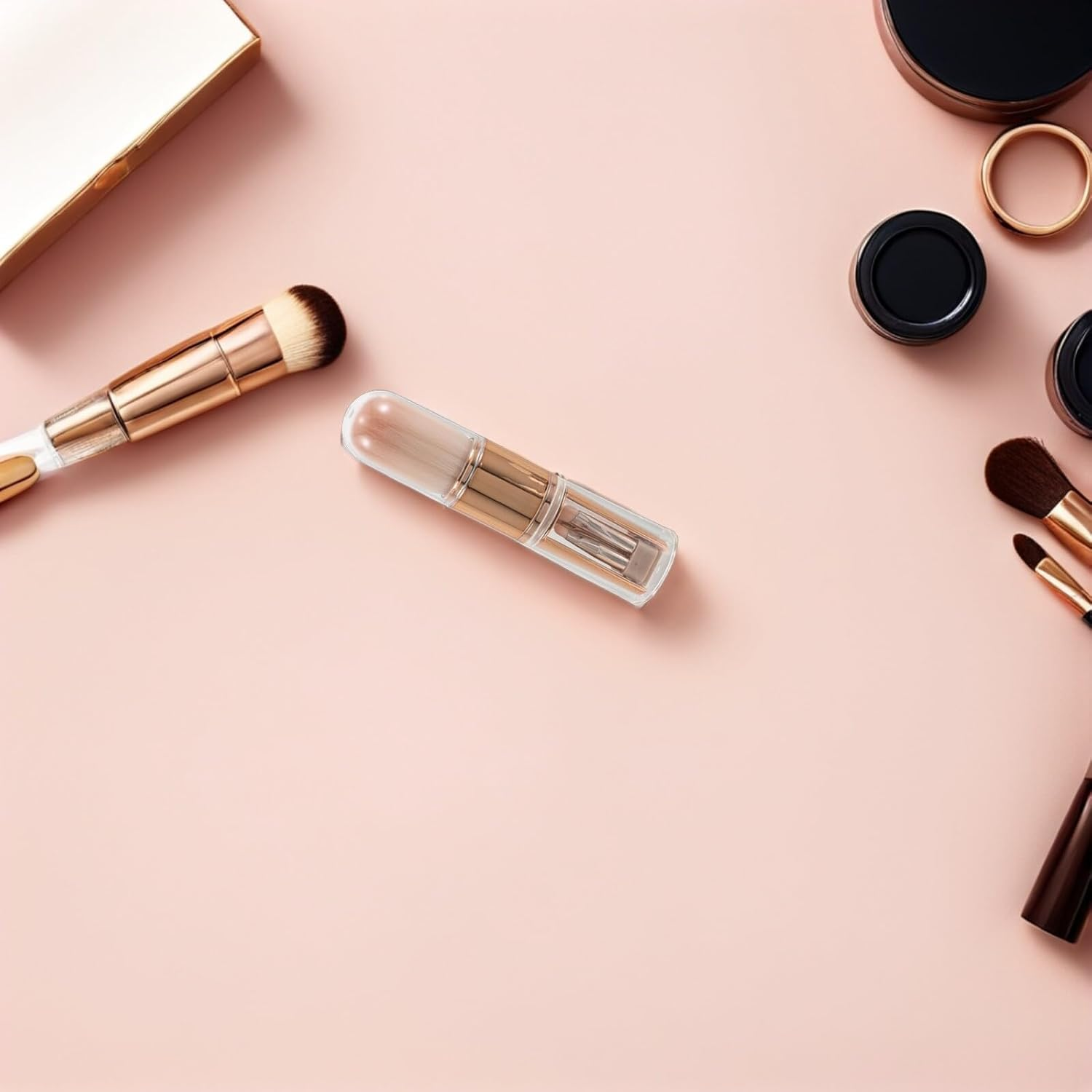 BELLIFFY Retractable 5-In-1 Makeup Brush Set Portable Blush Eyeshadow Concealer Brush with Silicone Head Rose Gold for Women image number 6