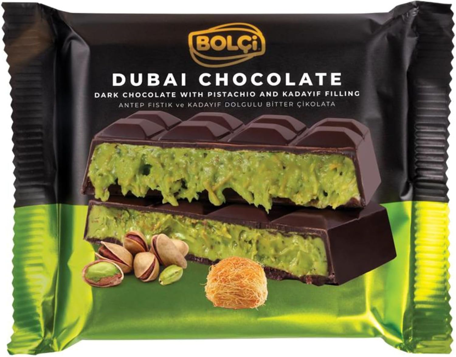 Bolci Dubai Chocolate with Pistachio Kadayif Filled Milk Chocolate 100G