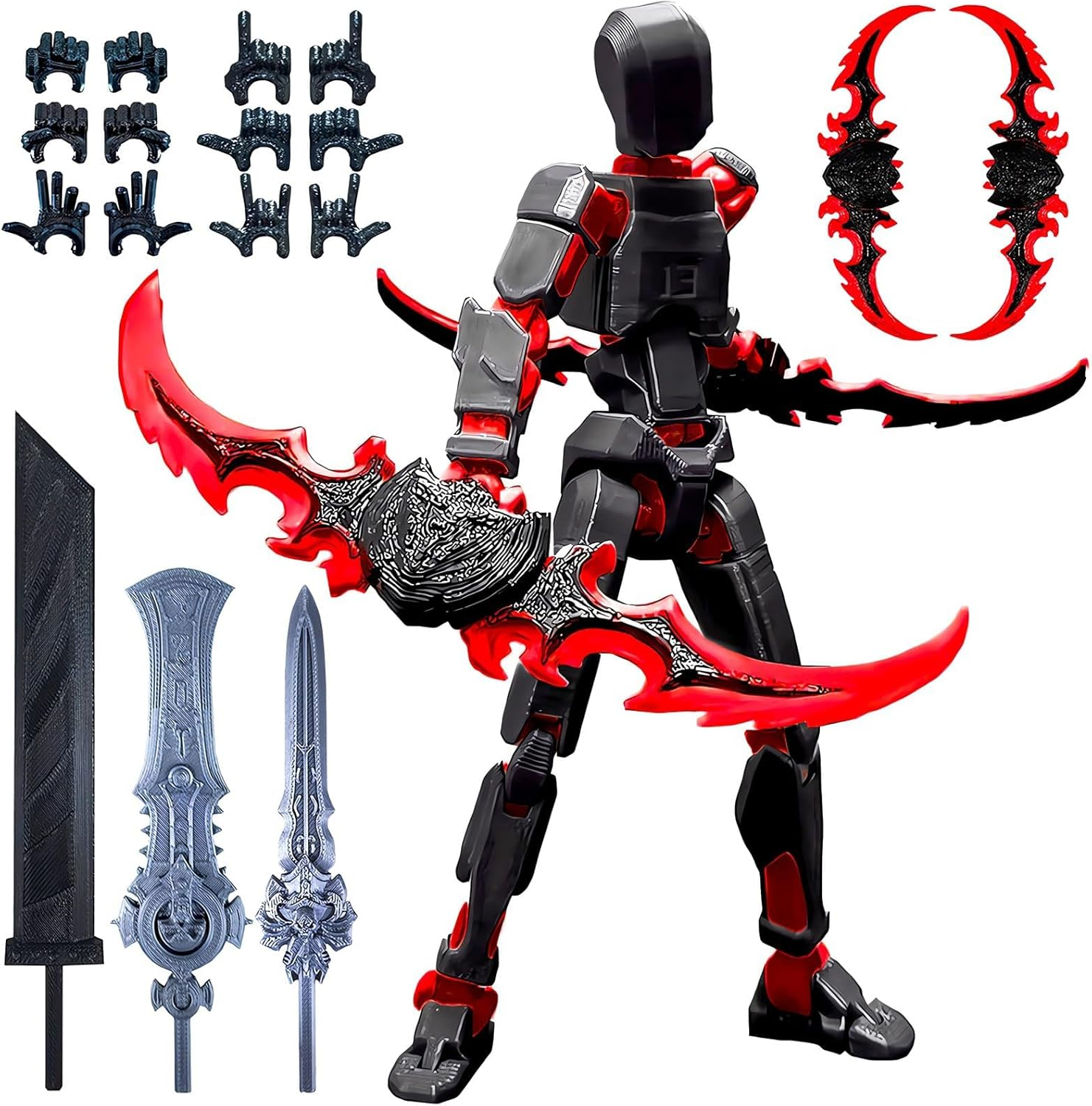 (Assembly Completed) T13 Action Figure with Multiple Accessories,5.5 Inch 3D Printed Multi-Jointed Movable Red Dummy 13 Figure image number 1