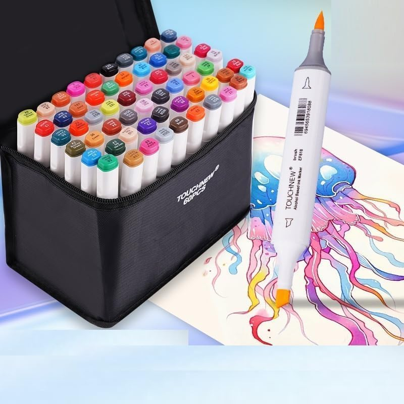 Alcohol-Based Art Markers Brush Tip: for Boys and Girls Artists Adults Coloring Drawing Sketch Animation Design - Brush Chisel Dual Tip - 60 Colors with Marker Pen Bag