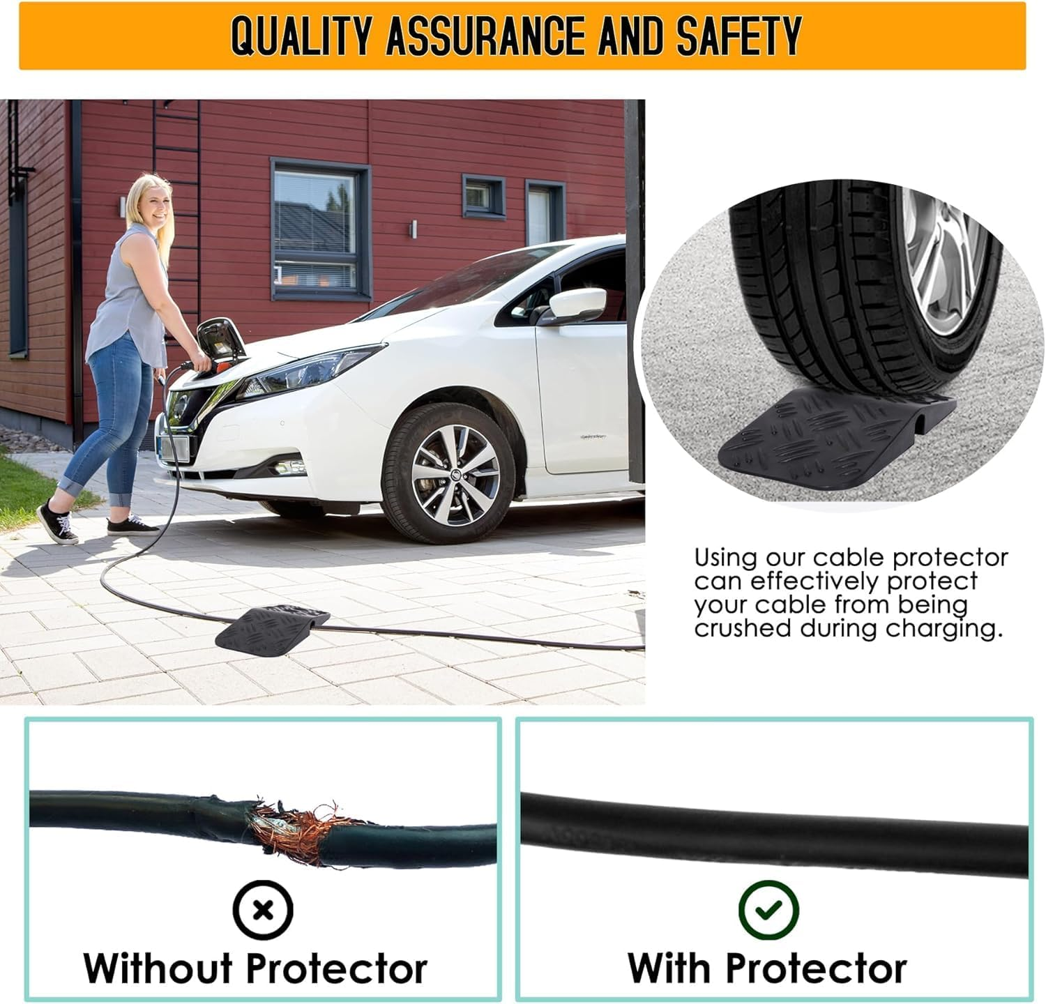 EV Charger Cable Protector Passage Garage Door Gap Design Soft Rubber Heavy Duty for All Mobile Chargers and Wall Connections image number 4