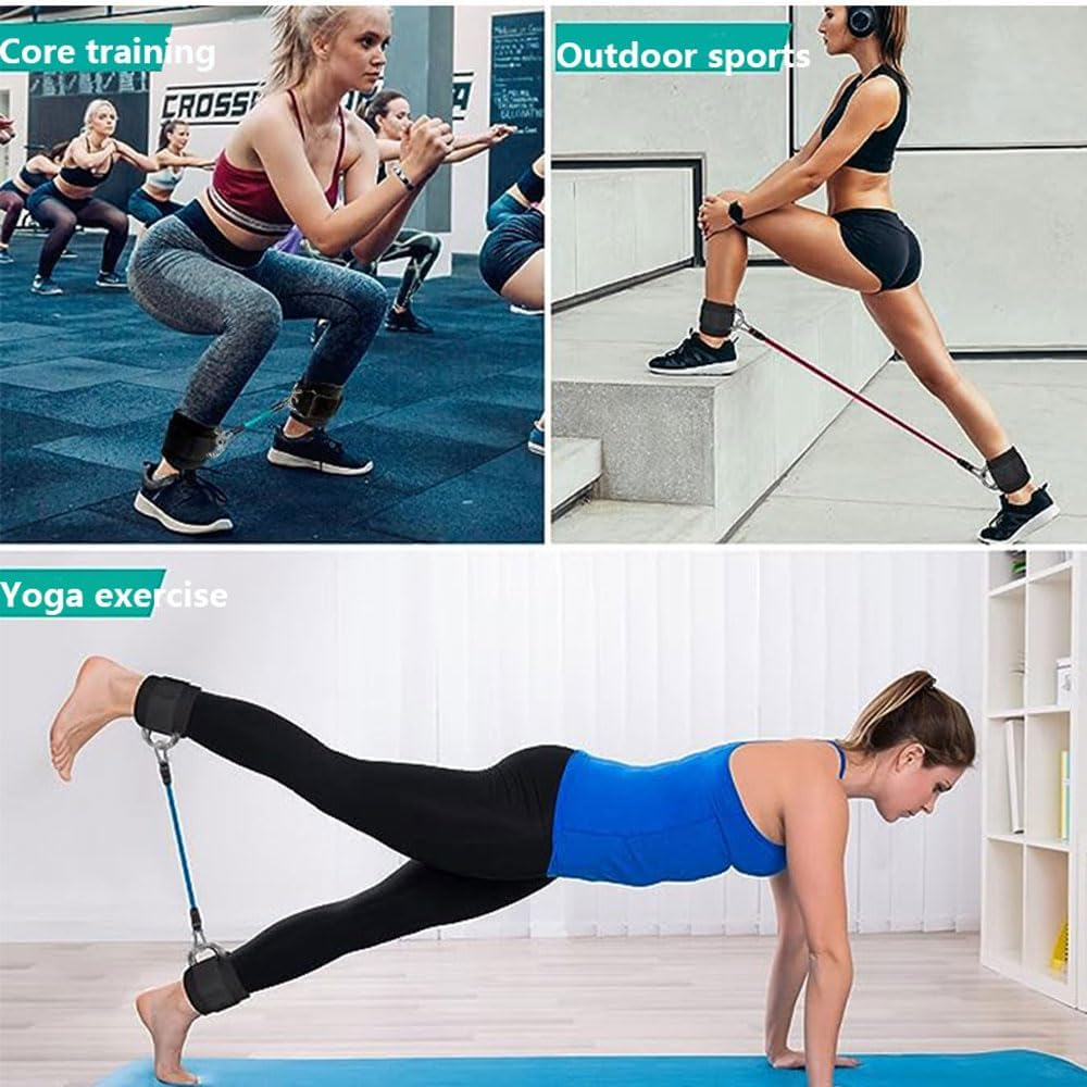 Fitness Ankle Trainer with Two Straps for Leg and Buttocks Exercises, Ankle Band Fitness Equipment for Legs, Glutes - Black 01 image number 2