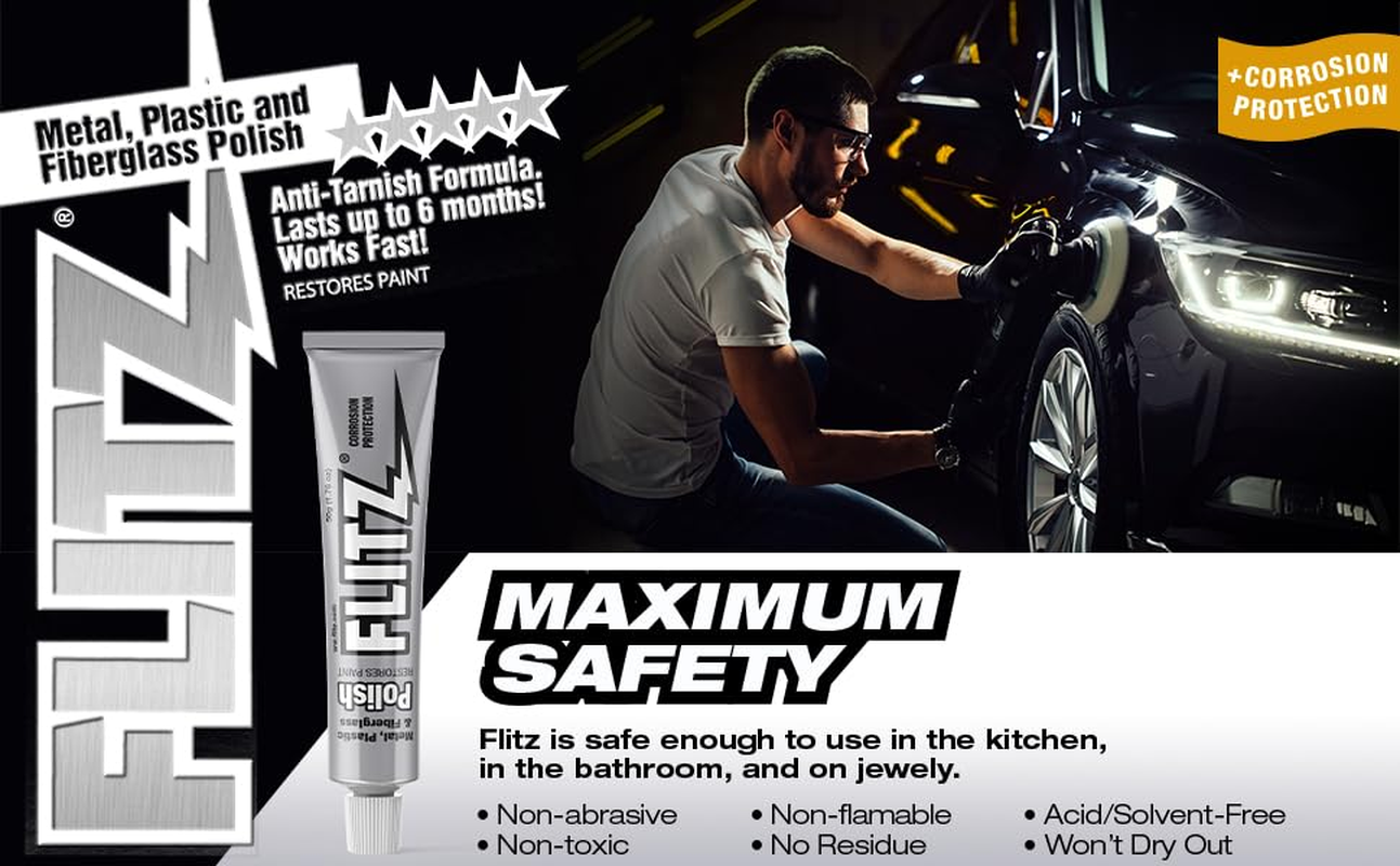 MS.KUKI Flitz 1.76Oz Tube Multi Purpose Metal Polish Paste of USA Made Chrome Polish Works on Stainless Steel Aluminum Plastic Jewelry and Cars Non Abrasive Cleaner Rust Remover (1 Pack) image number 4