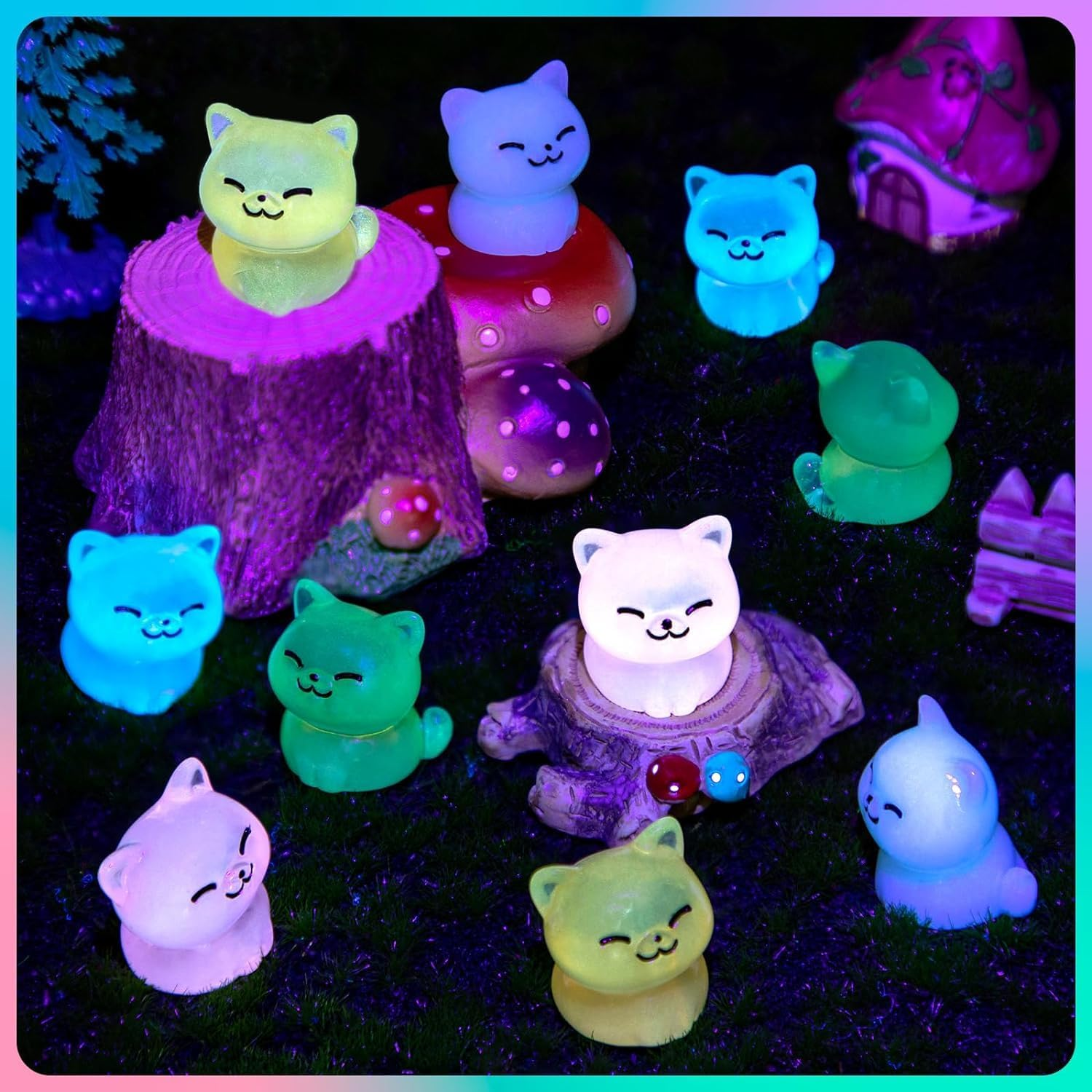 LSLYHTC 20 Pcs Luminous Mini Resin Cat, Miniature Cat Glow in the Dark Tiny Cat Ornament for Garden Landscape Aquarium Dollhouse Birthday Party Room Crafts Decor image number 3