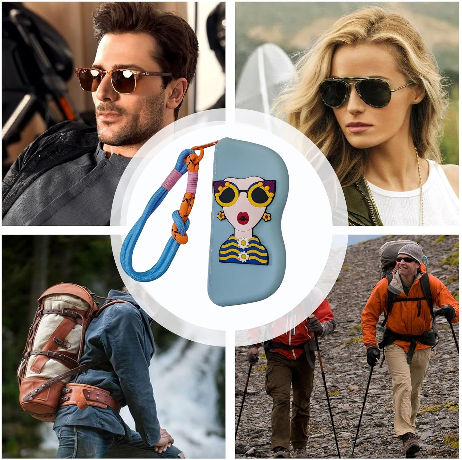 Cute Glasses Case | Cute Sunglasses Case for Women,Sunglass Organizer Storage Bag, Zipper Pouch Silicone with Wrist Strap for Eyewear Organization and Storage - Blue image number 6