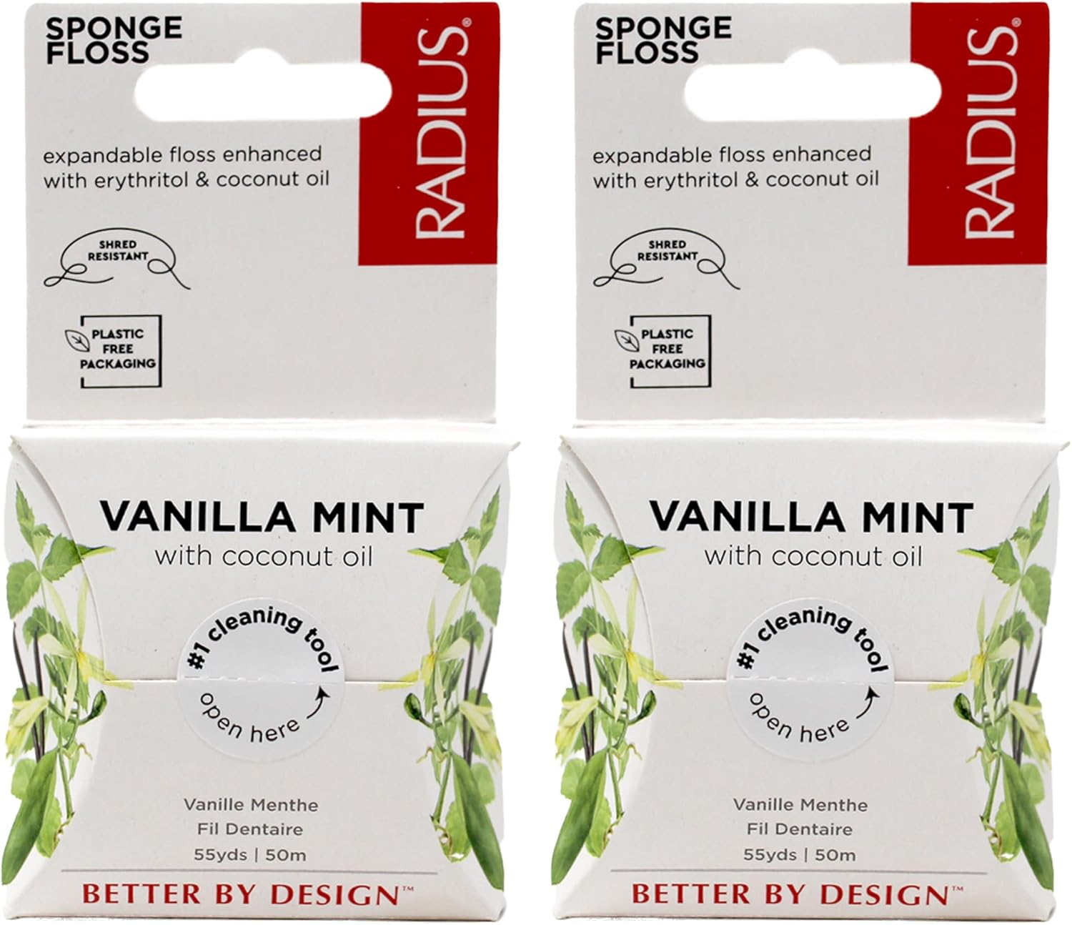 RADIUS Peppermint Dental Floss 55 Yards Vegan & Non-Toxic Oral Care Boost & Designed to Help Fight Plaque Clear - Pack of 4