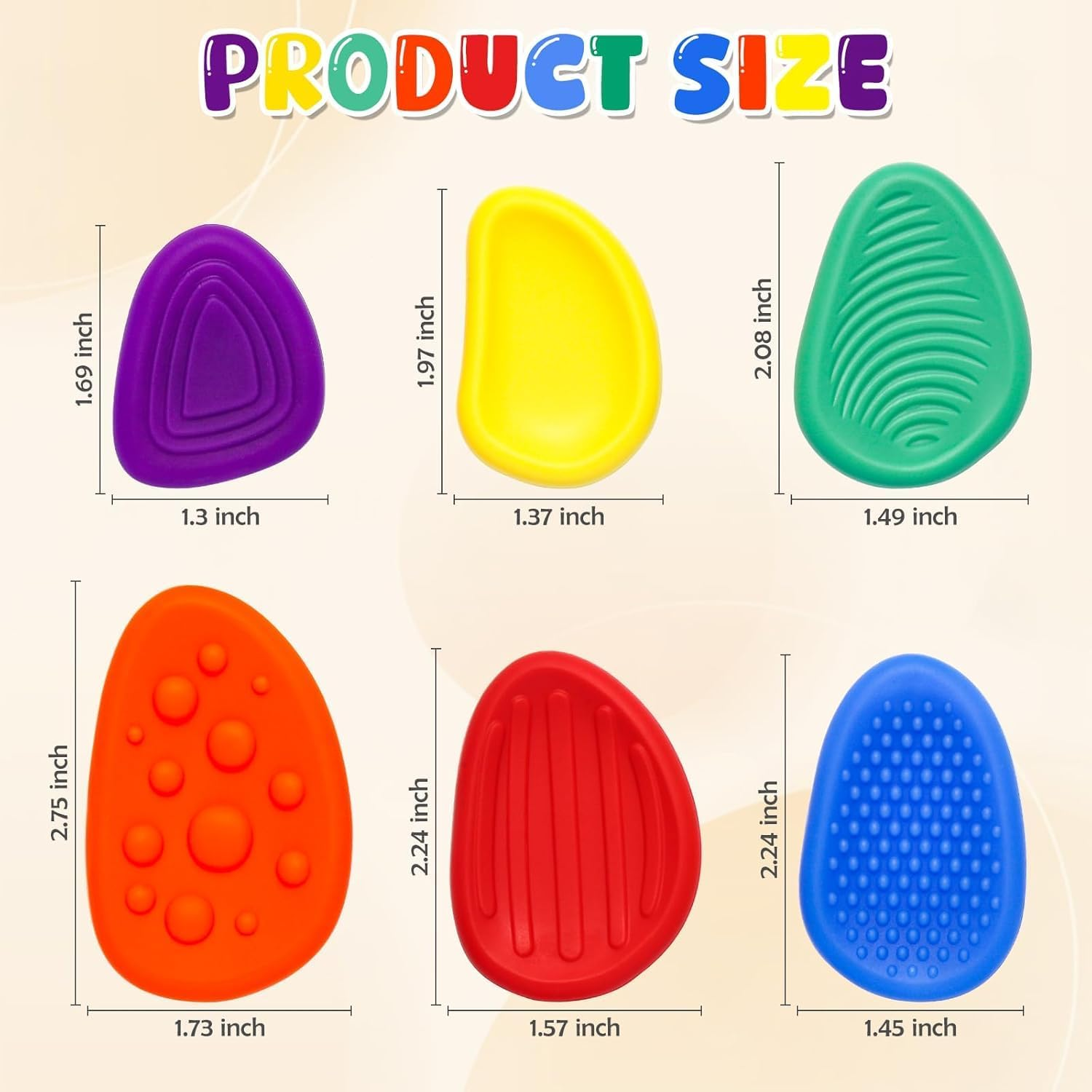 Sensory Worry Stone for Kids, 6Pack Silent Fidget Toys for Classroom, Quiet Fidgets Toy for Students Anxiety Relief image number 1