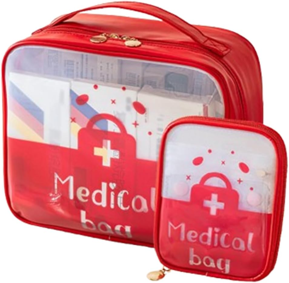 2Pcs First Aid Kit Pill Manager Travel Bag Medicine Storage Organizer Portable Large Medicine Pouch Medicine Organizer Bag for Home Camping Traveling (Red) image number 1