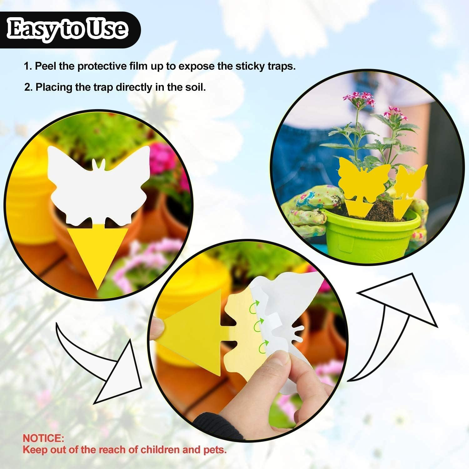 60 PCS Sticky Traps, Fruit Fly and Gnat Sticky Bug Trap, Yellow Dual-Sided Sticky Insect Catcher for Fungus Gnats Whiteflies Mosquitos Aphids Leafminers Flying Insects Indoor and Outdoor Use image number 4