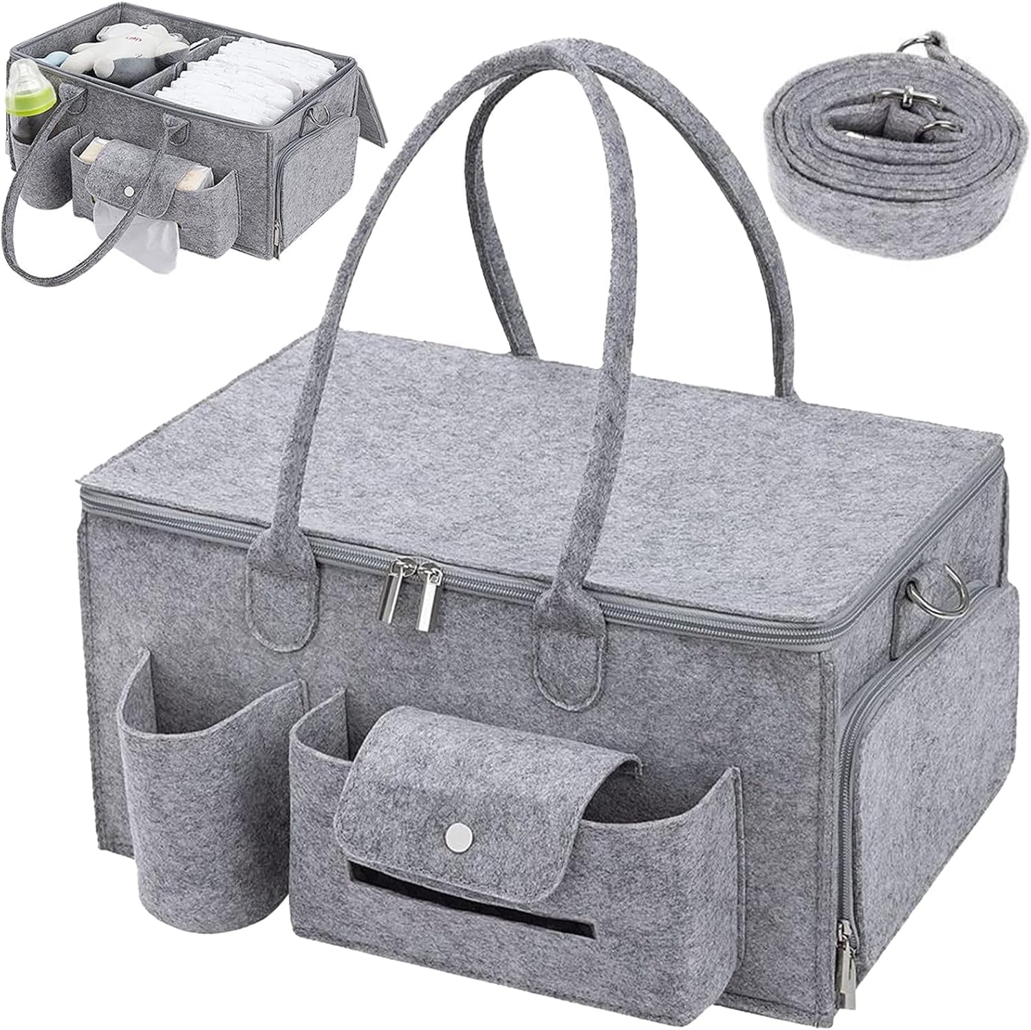 Baby Diaper Caddy Organizer with Lid &ndash; Large Portable Nursery Storage Basket for Diapers, Wipes & Baby Essentials &ndash; Travel Diaper Bag, Registry Must-Have (15.7" X 9.4" X 7.9") image number 2