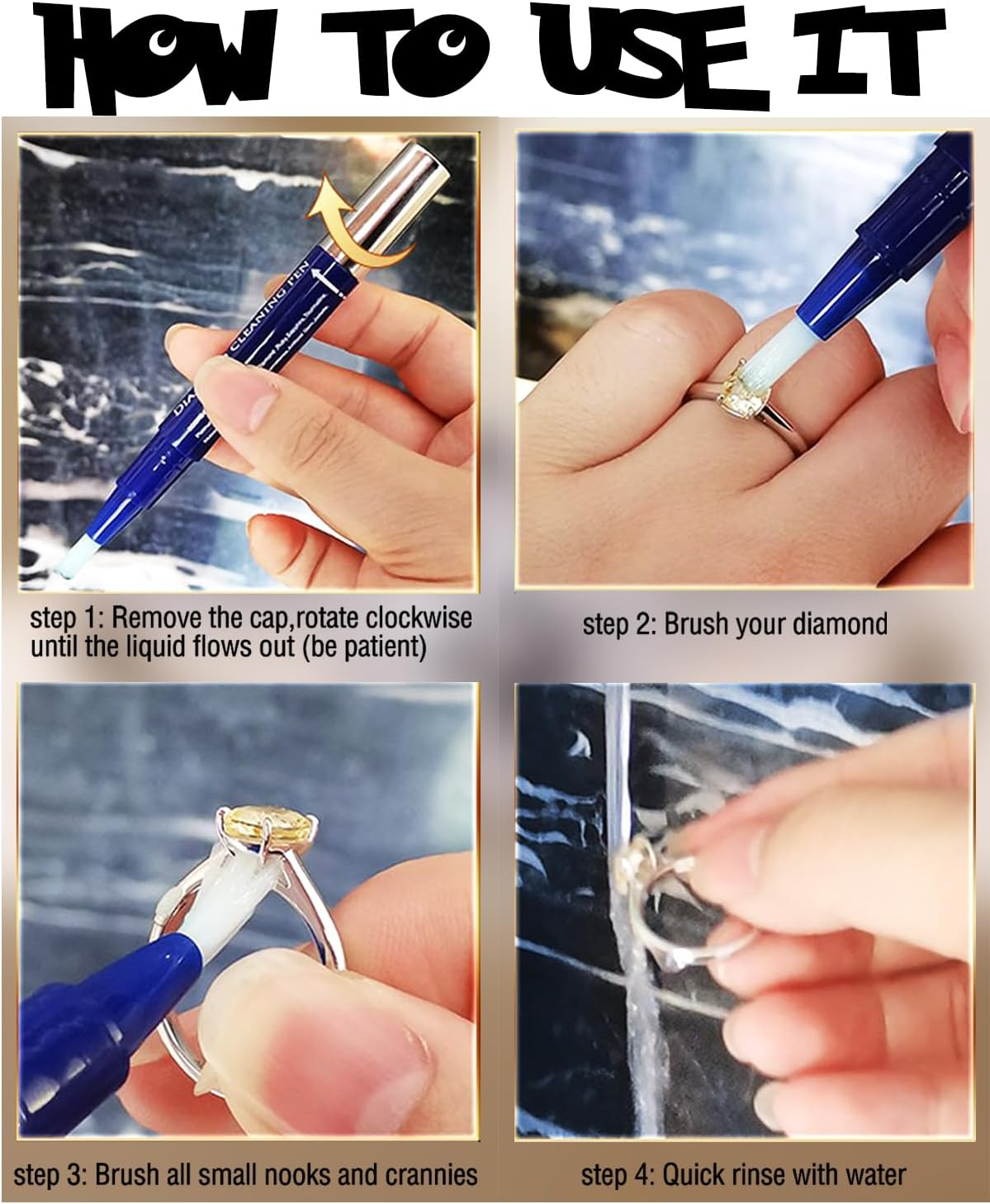 Jewelry Cleaner Pen (2PK) Instant Shine Diamond Ring Cleaner Pen Stick, Soft Brush Travel Jewelry Cleaning Pen for Gold,White Gold,Diamonds,Various Gemstones, Engaged image number 1