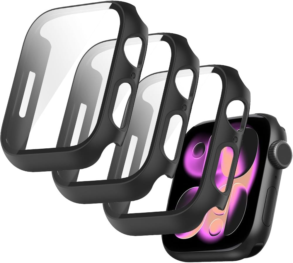 T Tersely(3 Pack) Case Compatible with Apple Watch Series 11/10-46Mm, Built-In Thin HD Tempered Glass Screen Protector Overall Cover Replacement for Iwatch S11/S10 2024 2025 - Black