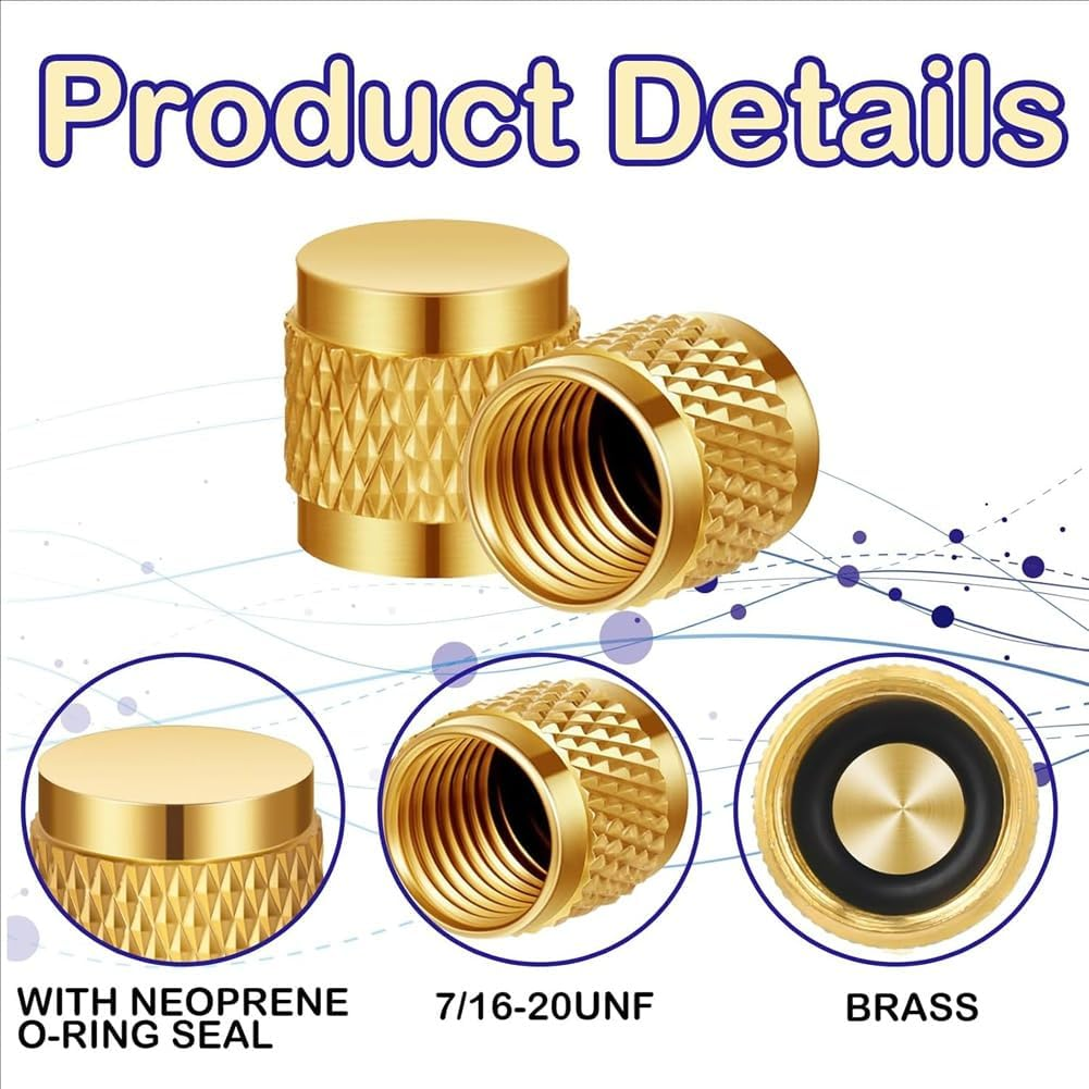 1/4Inch Flare Cap, round Brass HVAC Locking Caps, W/Neoprene O-Ring Seal AC Service HVAC Valve Caps, (25 Pcs) A image number 3