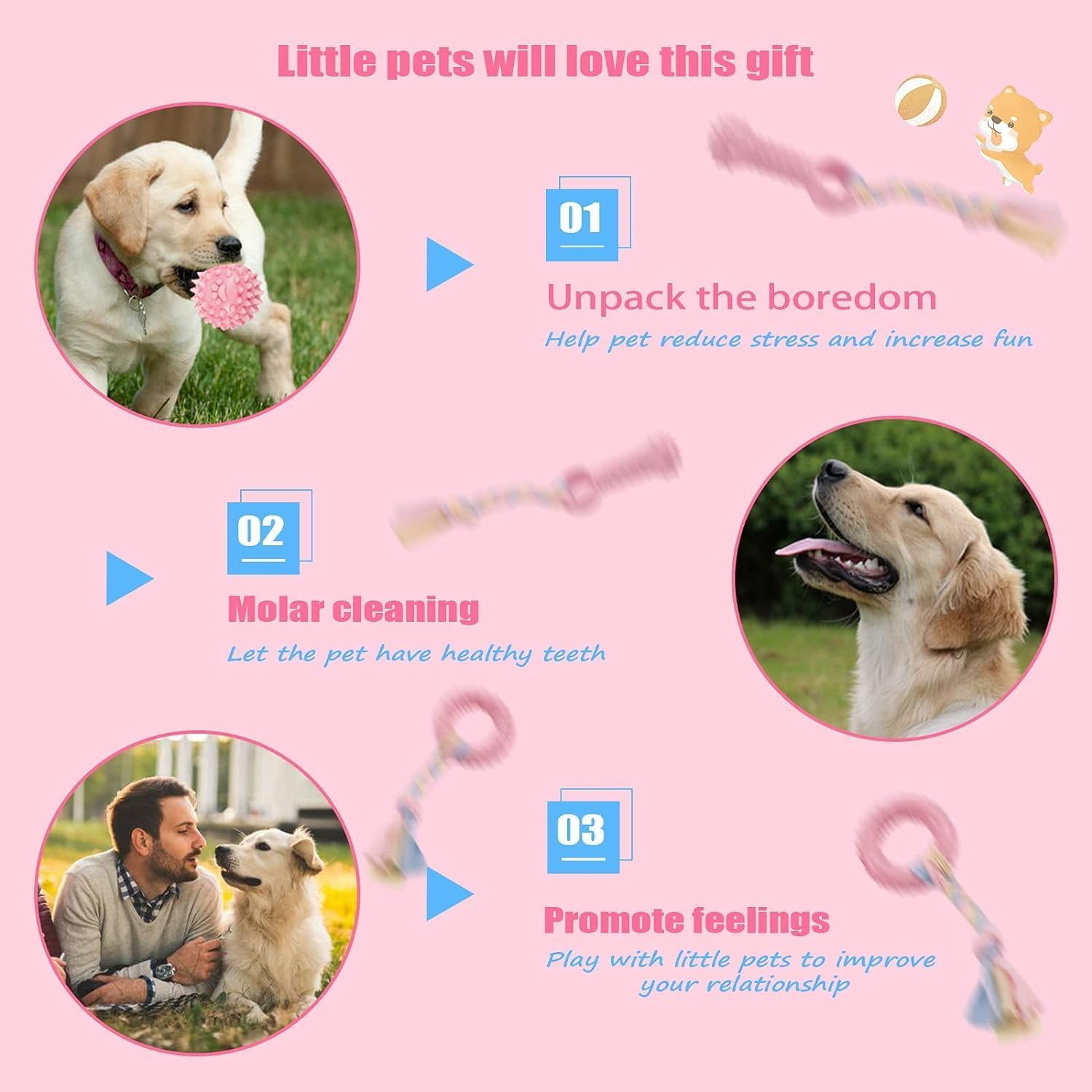 6 Pcs Puppy Chew Toys Set, Cute Safe Rope Toys Teeth Clean Toys Set with Cotton and Rubber for Small Dogs,Washable Cotton Rope Dog Toy image number 3