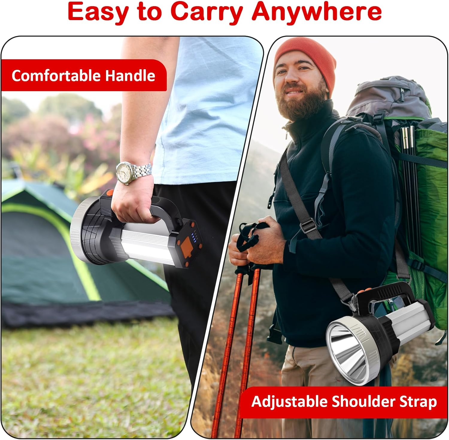 Masmejor Handheld Headlight Battery LED Rechargeable LED Torch Extremely Bright 1500LM Outdoor Hand Lamp & Hand Spotlight 4800 Mah, 5 Light Modes, Super Portable Camping Lamp for Camping, Hiking image number 5