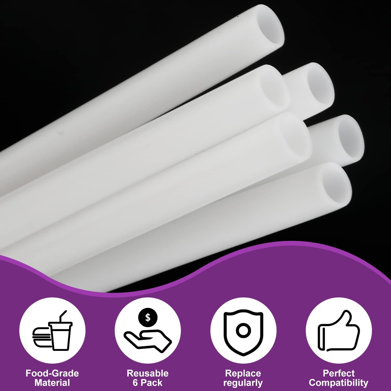 6Pcs Replacement Straws for Owala Freesip 24 Oz, 32 Oz, Reusable Straws with Cleaning Brush for Owala Flip Insulated Stainless Steel Water Bottle 24Oz 32Oz, Tumbler Accessories Parts (White)