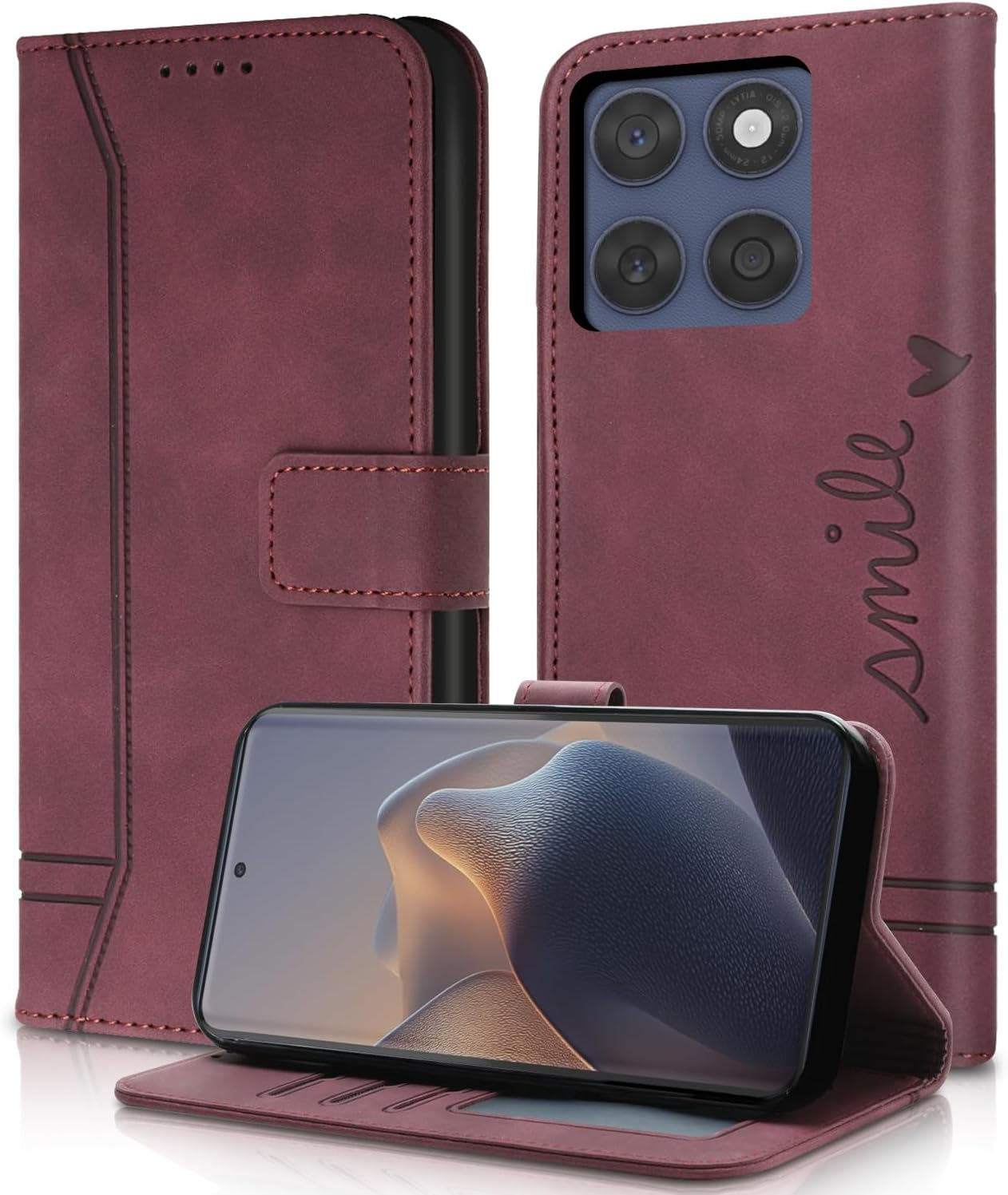 Aswant Mobile Phone Case for Motorola Edge 60 Fusion Leather Premium Flip Case Card Slot Magnetic Buckle Holder Protective Case for Motorola Edge 60 Fusion (Red) image number 1