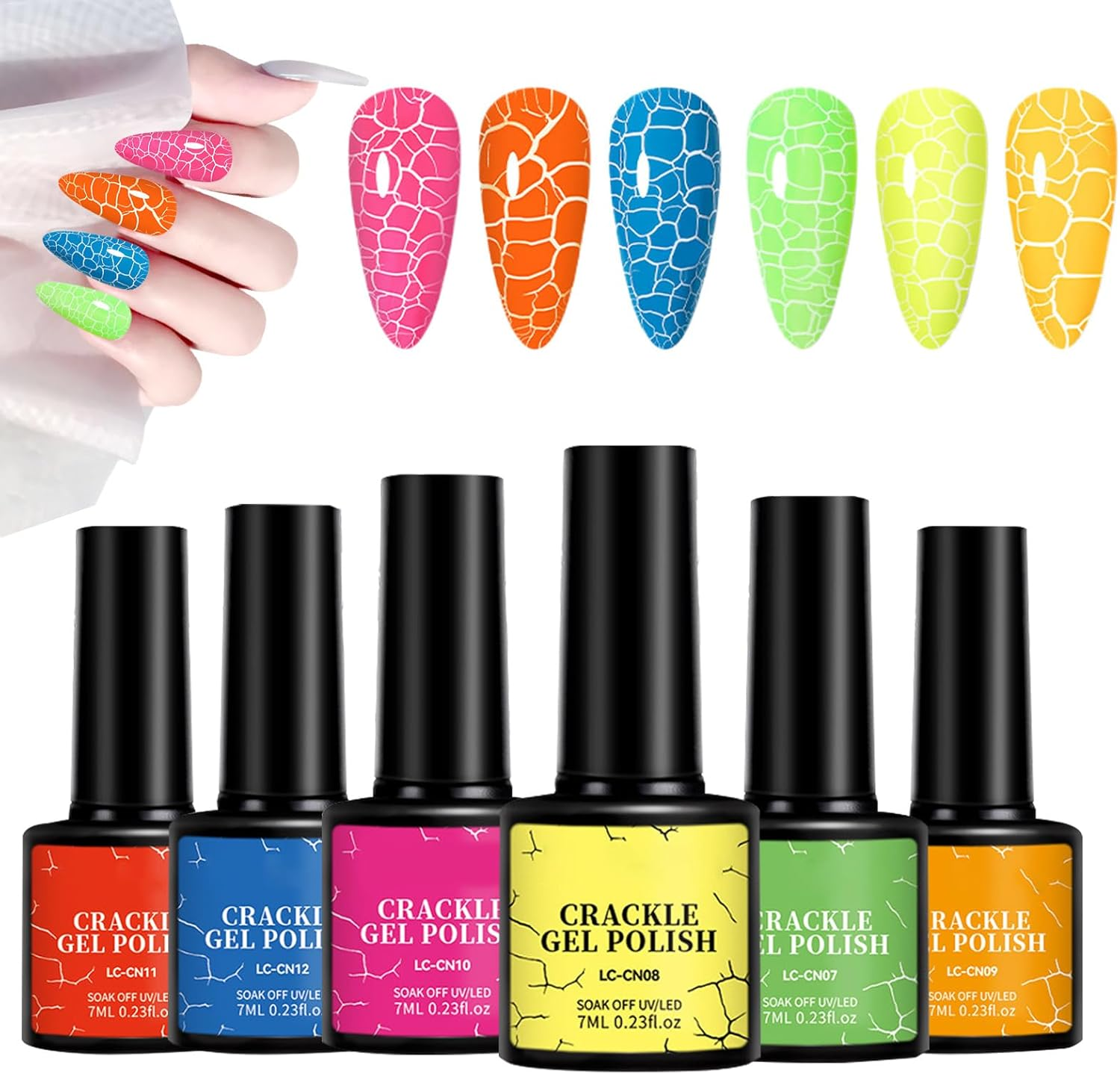 Crackle Nail Polish Gel | Color UV Gel Nail Polish Set of 6,Chip-Resistant, Long-Lasting, Beauty Supplies for Daily Wedding Salon Travel Photography image number 2