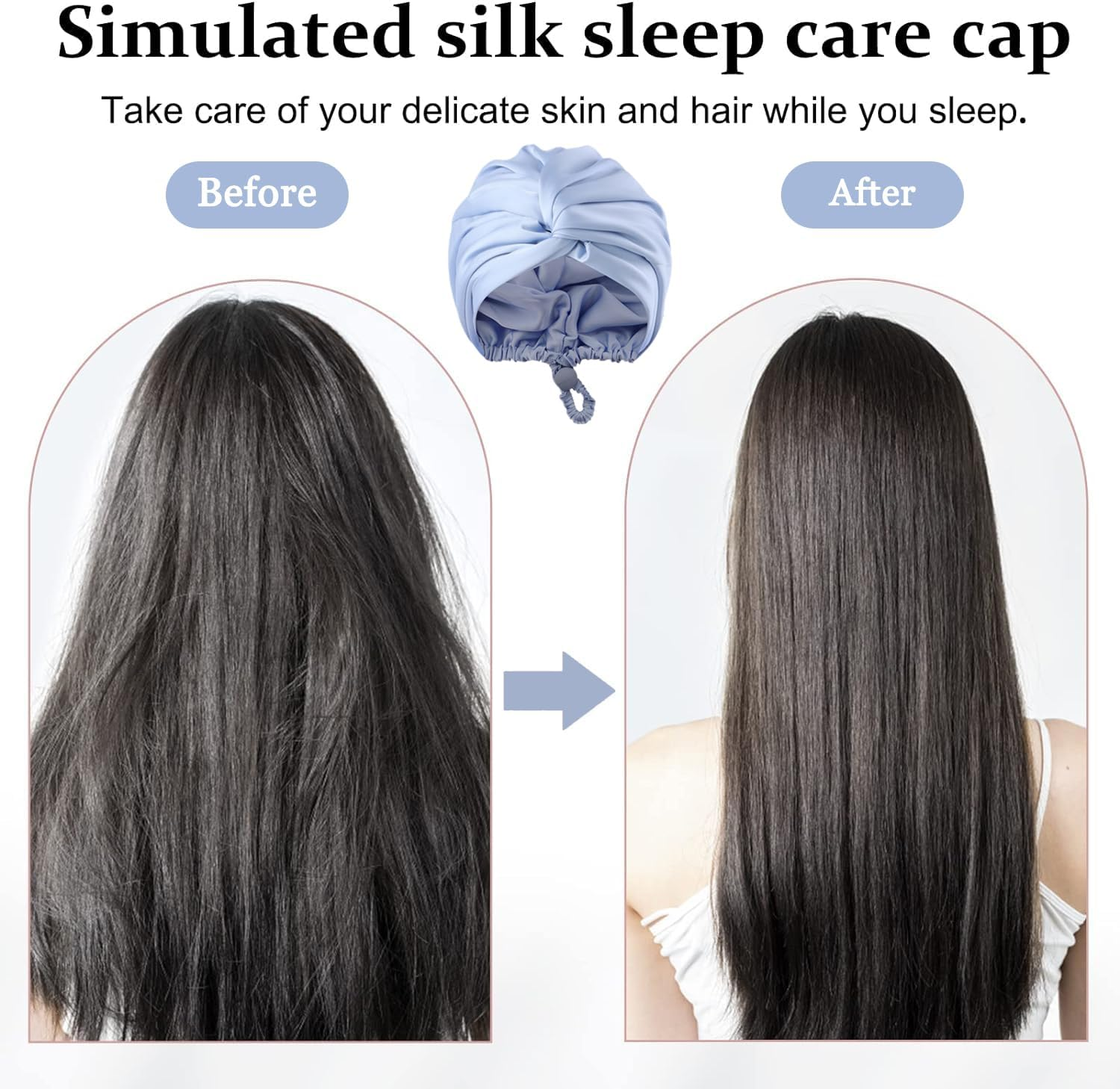 AUMA Adjustable Satin Silk Bonnet for Sleeping: Night Sleep Cap Turban for Women Men, Large Long Curly Hair Braid Wrap Tie Elastic Drawstring Band Stay on Head Unisex,Blue - Champagne image number 6