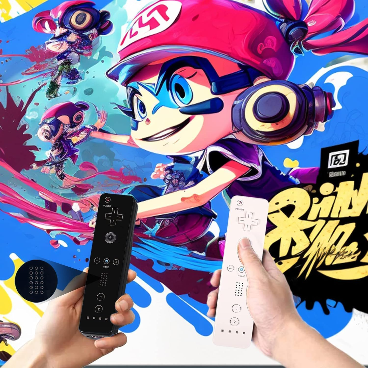 Wii Controller 2 Pack - Wii Remote with Silicone Case and Wrist Strap (Black+White) image number 2