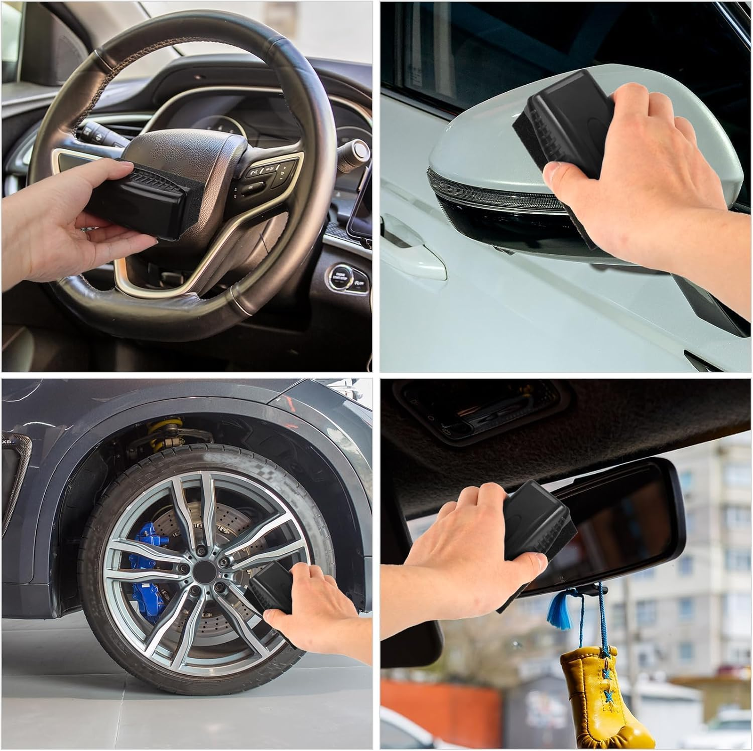 Walquicks 2Pcs Car Wheel Waxing Sponge Tire Shine Applicator, Tire Shine Sponge Pad Tire Shine Applicator, with Case Auto Tyre Cleaning Pad, for Tire Dressing Applicator Car Tire Shine Applicator - Yellow image number 2