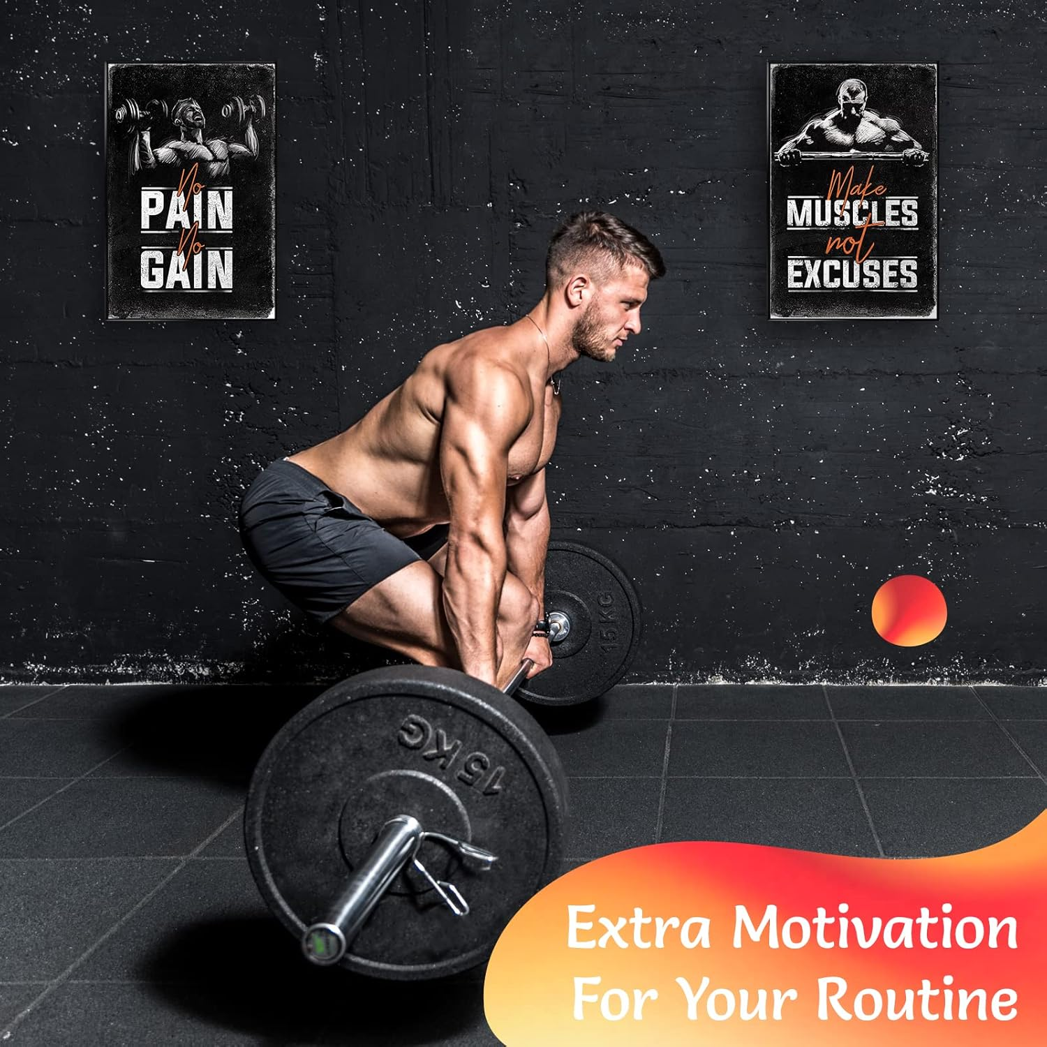 Bodybuilding Motivational Fitness Posters Set of Four. Wall Art Inspiration and Quote Decals with Workout Weight Lifting and No Excuses Inspirational Images. No Pain No Gain Prints. Great Mens Gifts image number 6