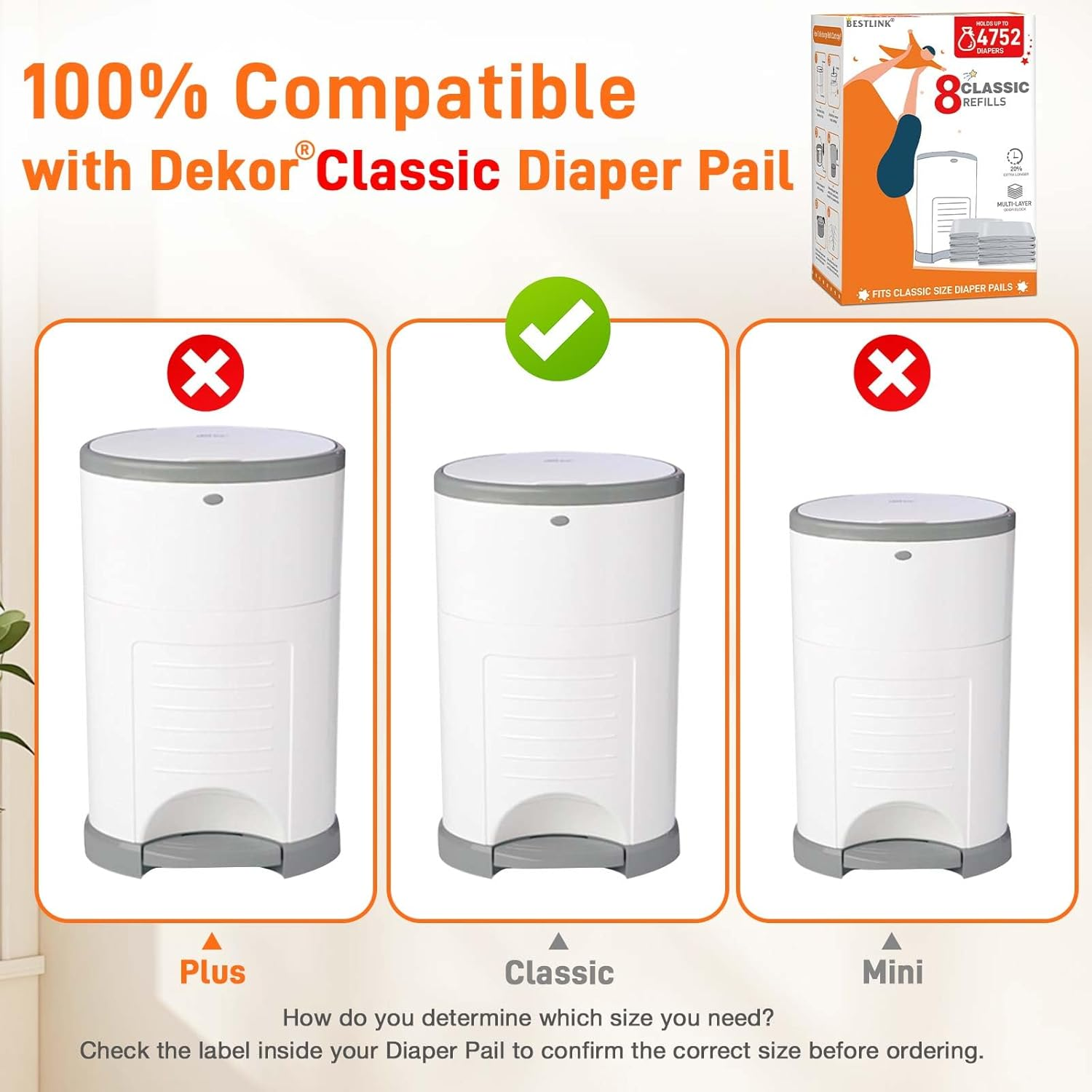 8 Pack Refills Compatible with DEKOR CLASSIC Diaper Pails | 20% Extra Length Diaper Pail Refill Bags Liners Holds 4752 Diapers | Ultimate Odor Control with Baby Scented image number 5
