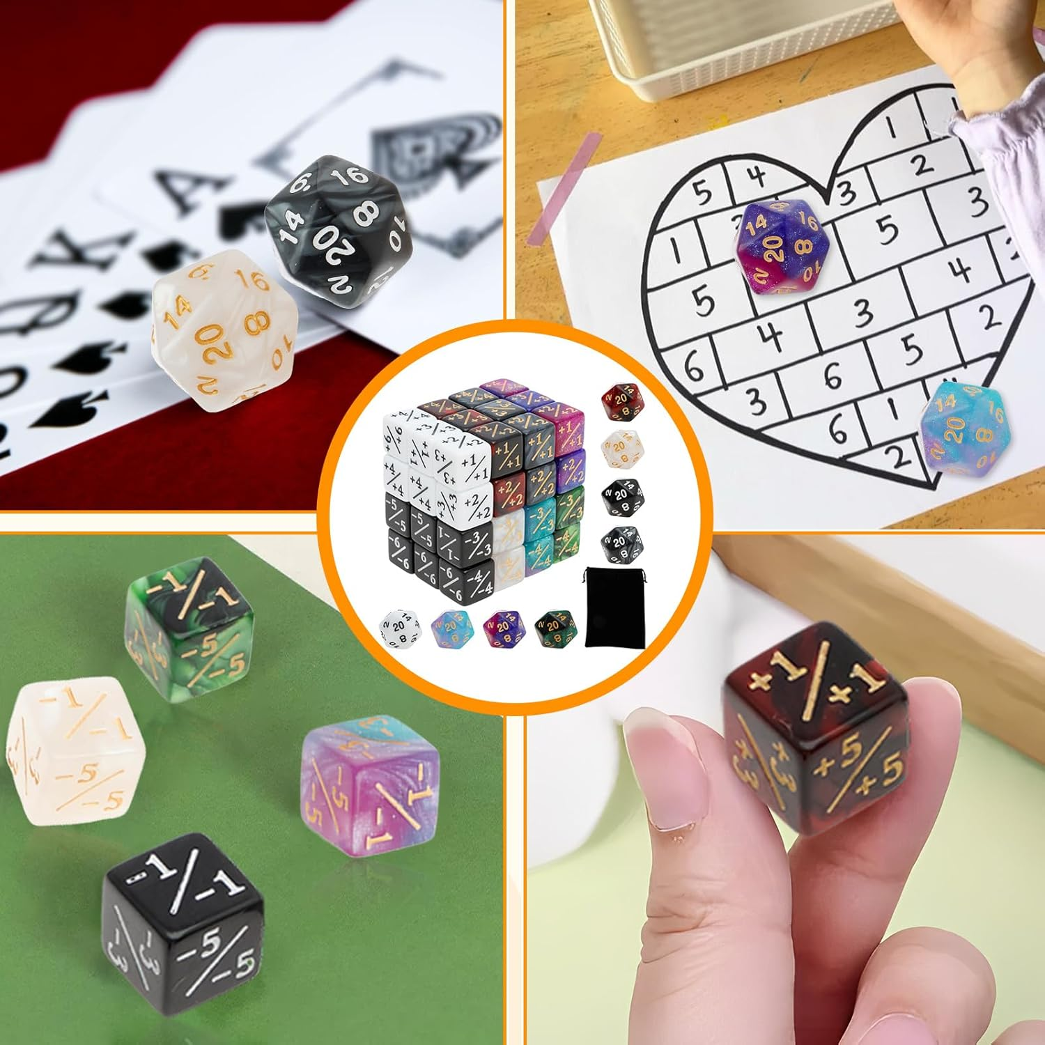 UKQRRTC 56 Pcs Counter Dice Set, Acrylic Magic the Gathering Dice Set, Portable MTG Counter for Home Outdoor Party image number 5