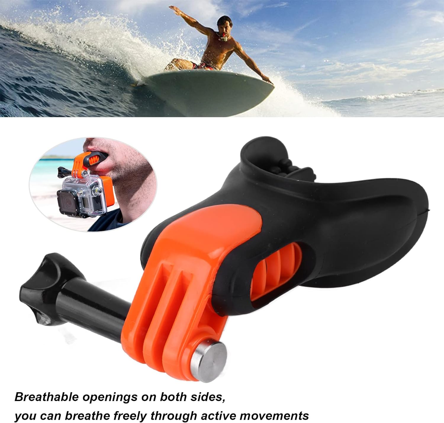 Mouth Mount, Comfortable Stable Sturdy Bite Mouthpiece Holder Ergonomic Design Universal Safe for Action Camera image number 3