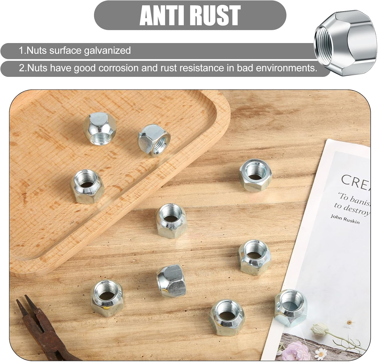 NQEUEPN Pack of 10 Tyre Nuts, 1/2-20 Inch Nut for Tyres, Trailer Wheel Nuts, Trailer Lug Nuts, Lug Nuts with Open End for Trailer Tyre Wheels image number 2