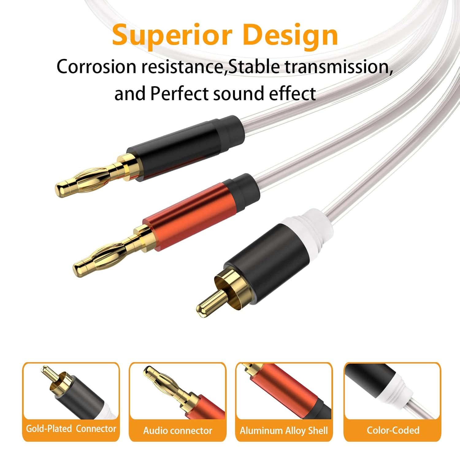 HOSONGIN RCA to Banana Plug Speaker Cable 3.3 Feet -2 Pack, Gold-Plated Dual-Shielding Hi-Fi Stereo Cable for Home Theater/Amplifier/Subwoofer/Speaker/Audio Receiver/Vinyl Record Player/Soundbar image number 5