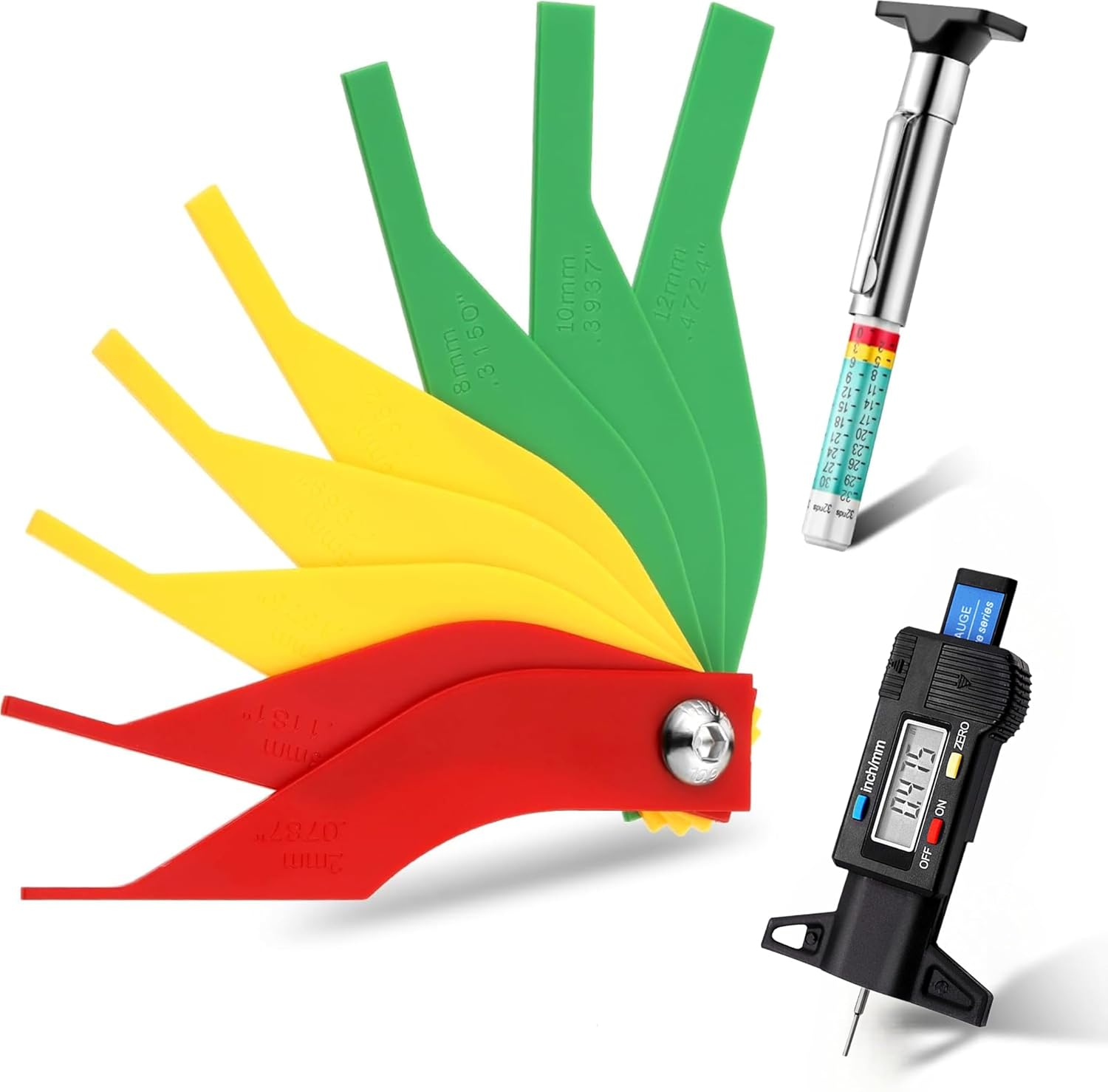 FANGXIN 3 Pieces Tire Tread Depth Gauge Tool Digital Tire Tread Depth Gauge Brake Lining Thickness Gauge Coded Tire Tread Depth Gauge Automotive Brake Pad Measure Ruler for Motorcycle, Car and Truck image number 1