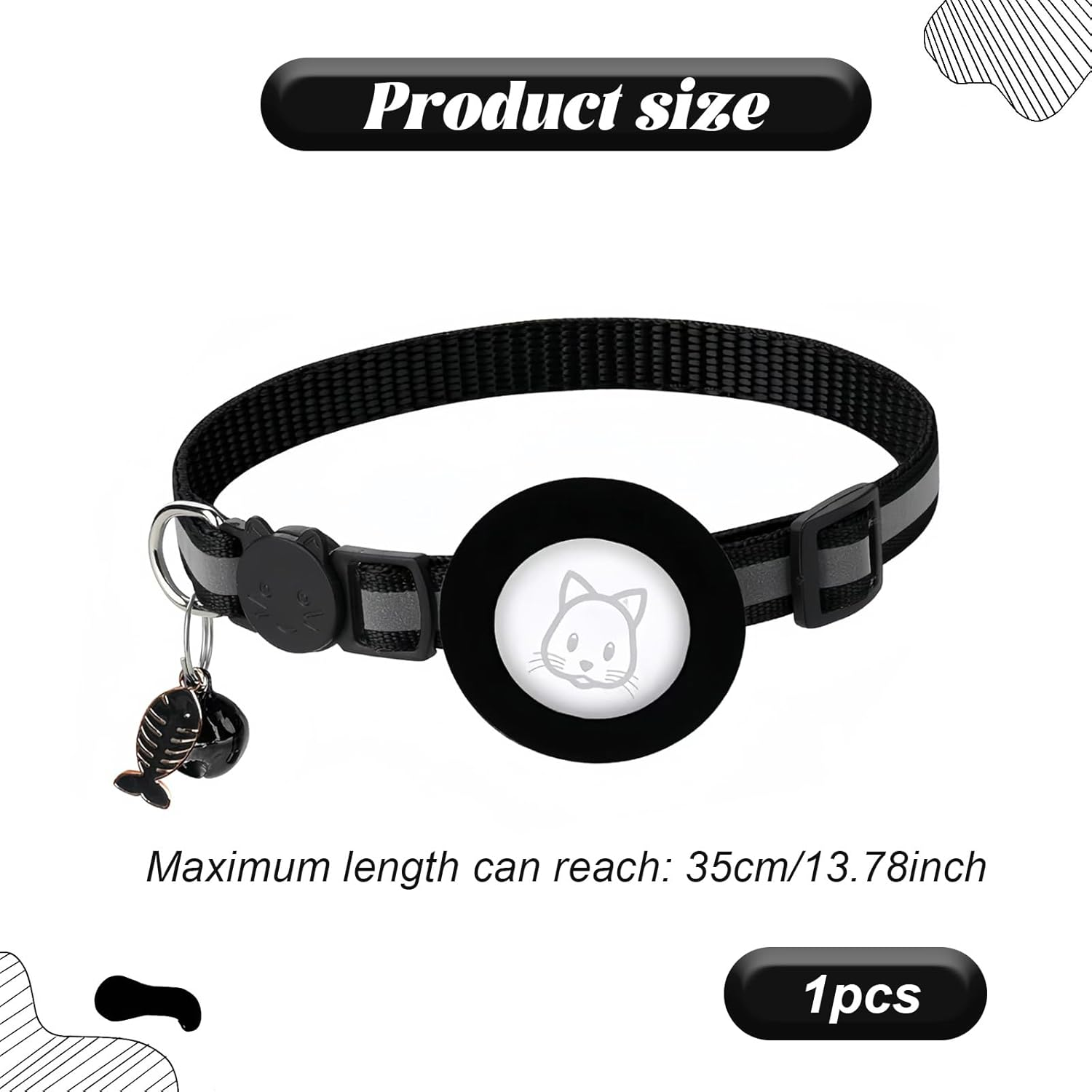 1 Pcs Cat Collar with Silicone Cat Tracker with Waterproof Airtag Cat Collar,Compatible with Apple Airtag,For Cats,Dogs,Kittens and Puppies (Black) image number 3