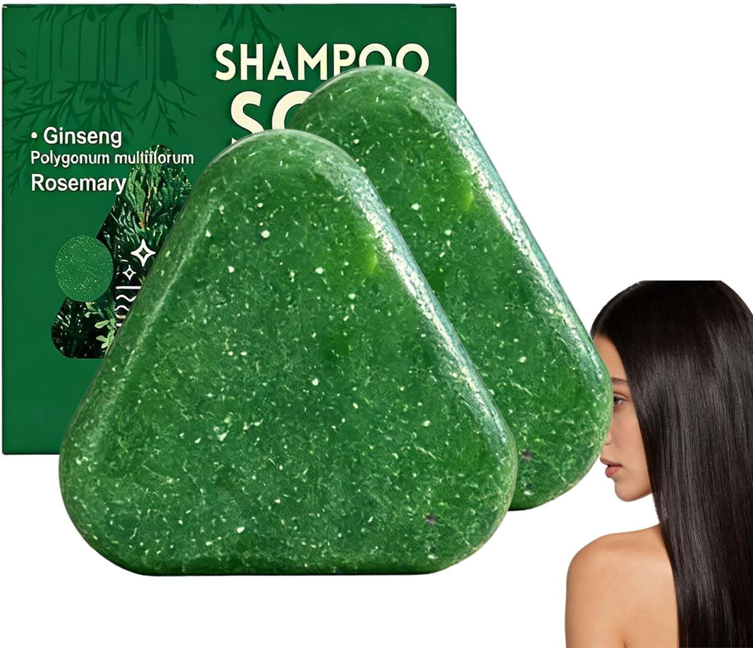 Plant-Based Ginseng & Ginger Triangle Shampoo Bar, Natural Green Soap Hair Strengthening Soap, Thickening Volumizing Solid Shampoo Bar, Gentle Cleansing Hair Care Shampoos Bars Frizzy Control. (1PCS)