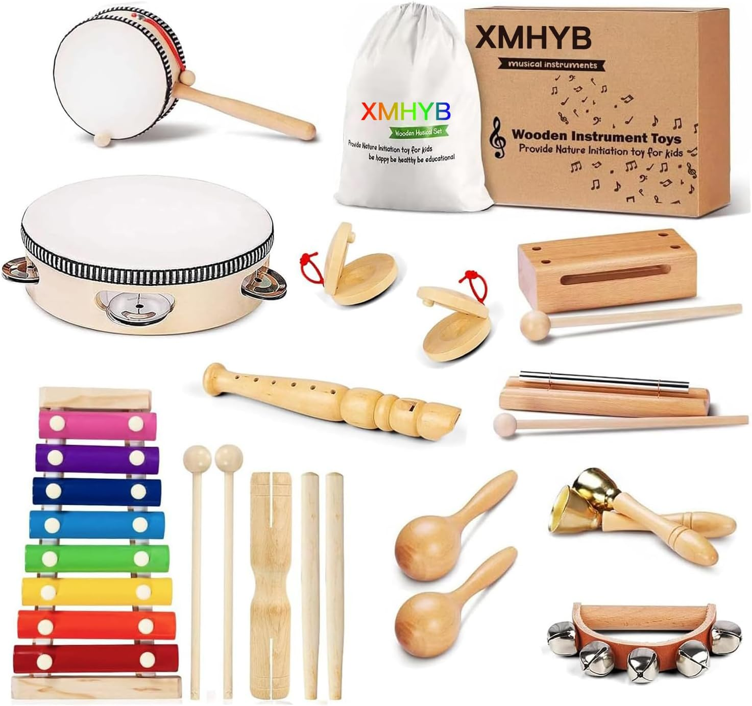 Musical Instrument Set for Toddlers and Kids, Educational Wooden Percussion Toys with Carrying Bag, Eco Friendly Musical - Promote Environment Awareness, Creativity, Coordination (11 Types (20Pcs)) image number 5