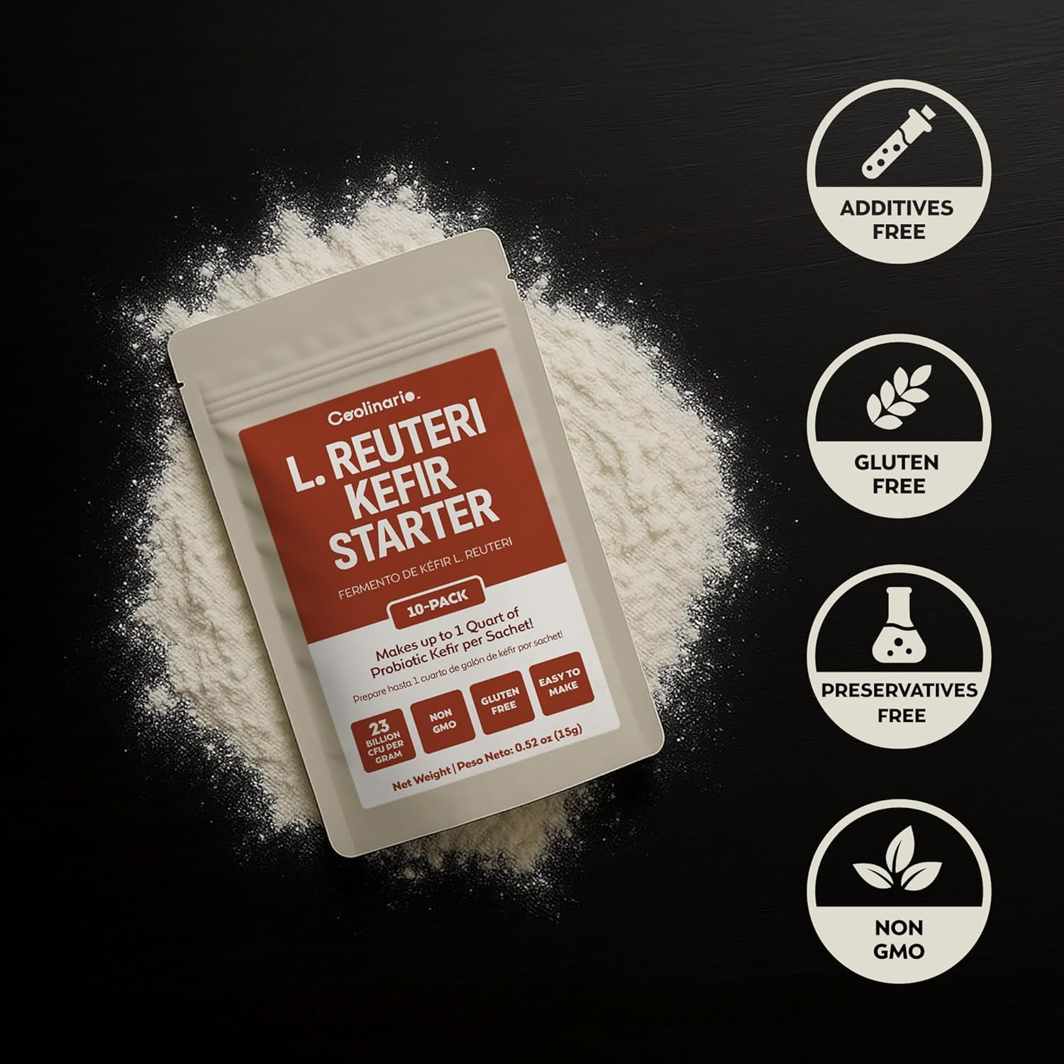 Coolinario L Reuteri Kefir Starter Culture (10-Pack, 1.5G Sachets) Live Kefir Cultures with Lactobacillus Reuteri Probiotics | Creamy & Tangy | Non-Gmo, No Preservatives, Gluten Free image number 5