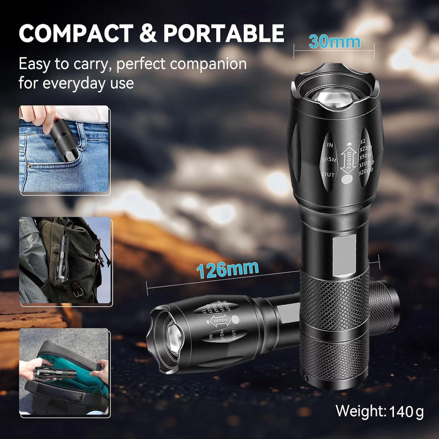 HYVCZP 5 Pack Red Flashlight Rechargeable, Green Light Flashlight, Blue Light Flashlight，Long Range Powerful, 4 in 1 Multi-Color, White, Red, Blue and Green Lights, 4 Color Modes for Camping,Outdoor image number 2