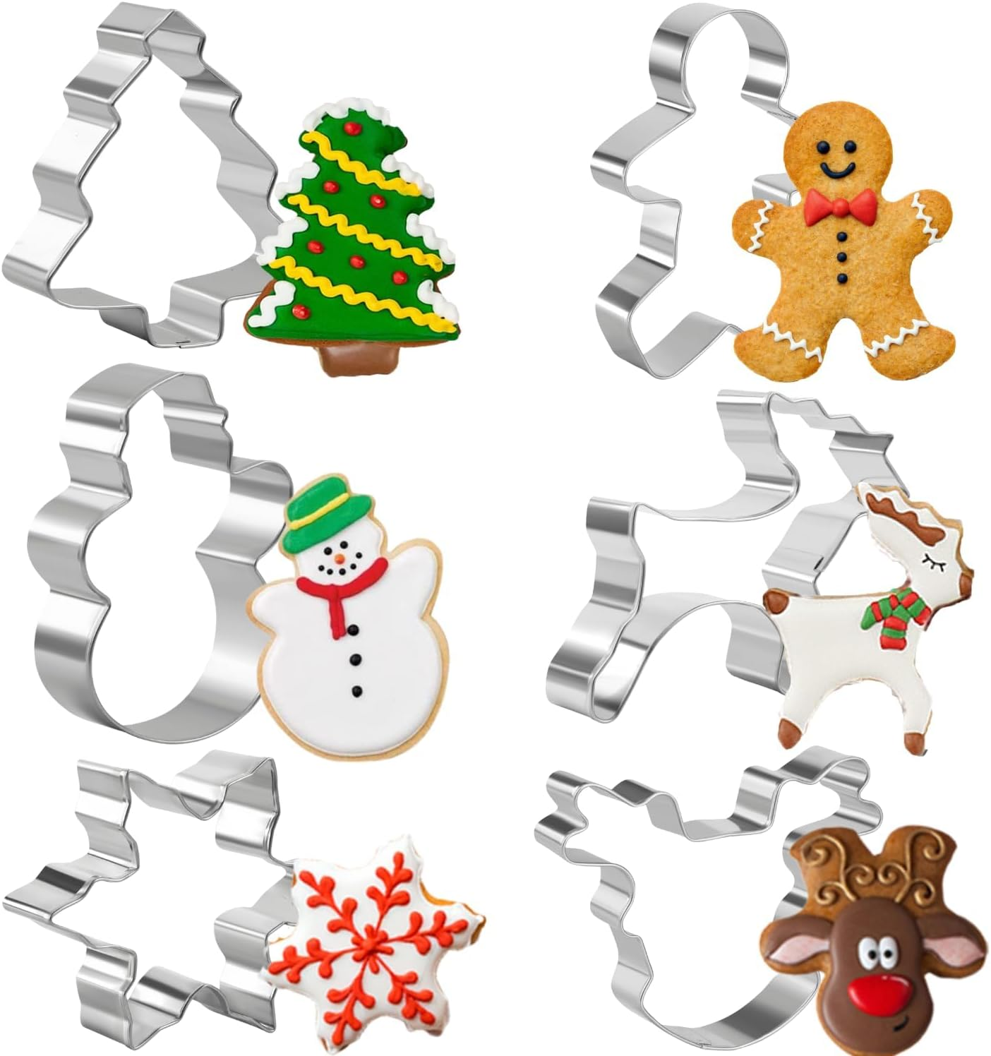 Keepaty Christmas Cookie Cutters for Kids Set of 6 - Xmas Biscuit Cutter Pastry Cutters Christmas Tree Snowman Ginggerbread Man Snowflake Reindeer Head Shapes for Baking image number 5