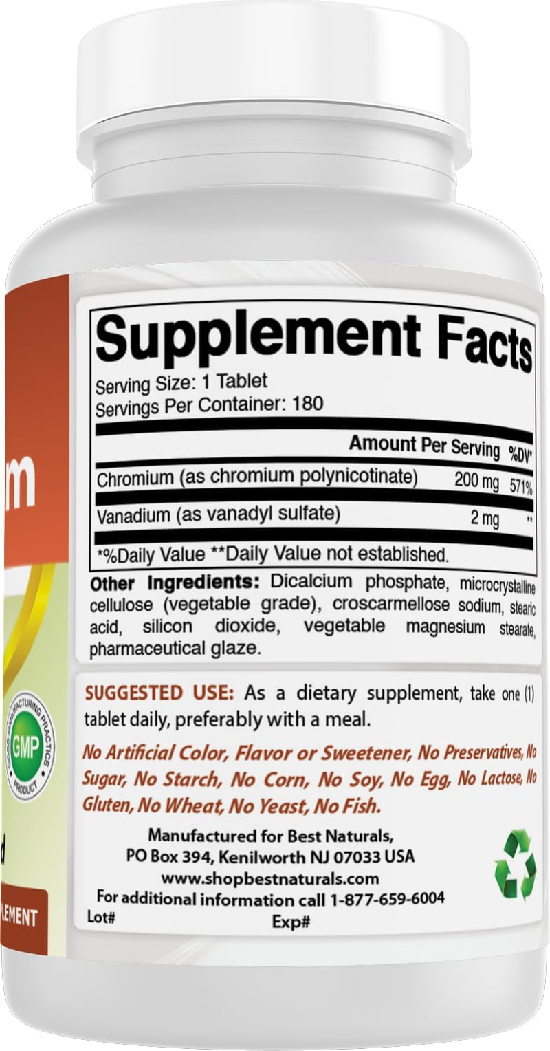 Best Naturals Vanadium with Chromium 180 Tablets image number 3