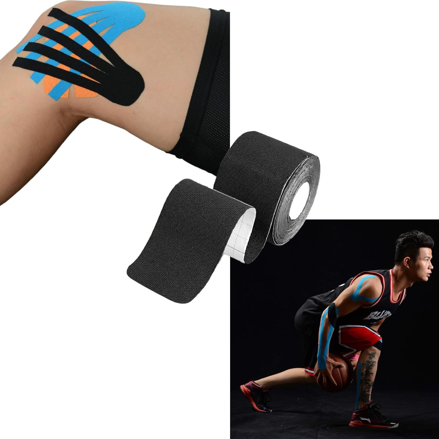 Kinesiology Tape，Elastic Premium Athletic Tape， Latex Free Waterproof and Sweat-Proof（Black and Light Brown)-5Cm X 5M for Muscle Building,Knees,Anles,Shoulder,Pain Relief and Injury Recovery image number 4